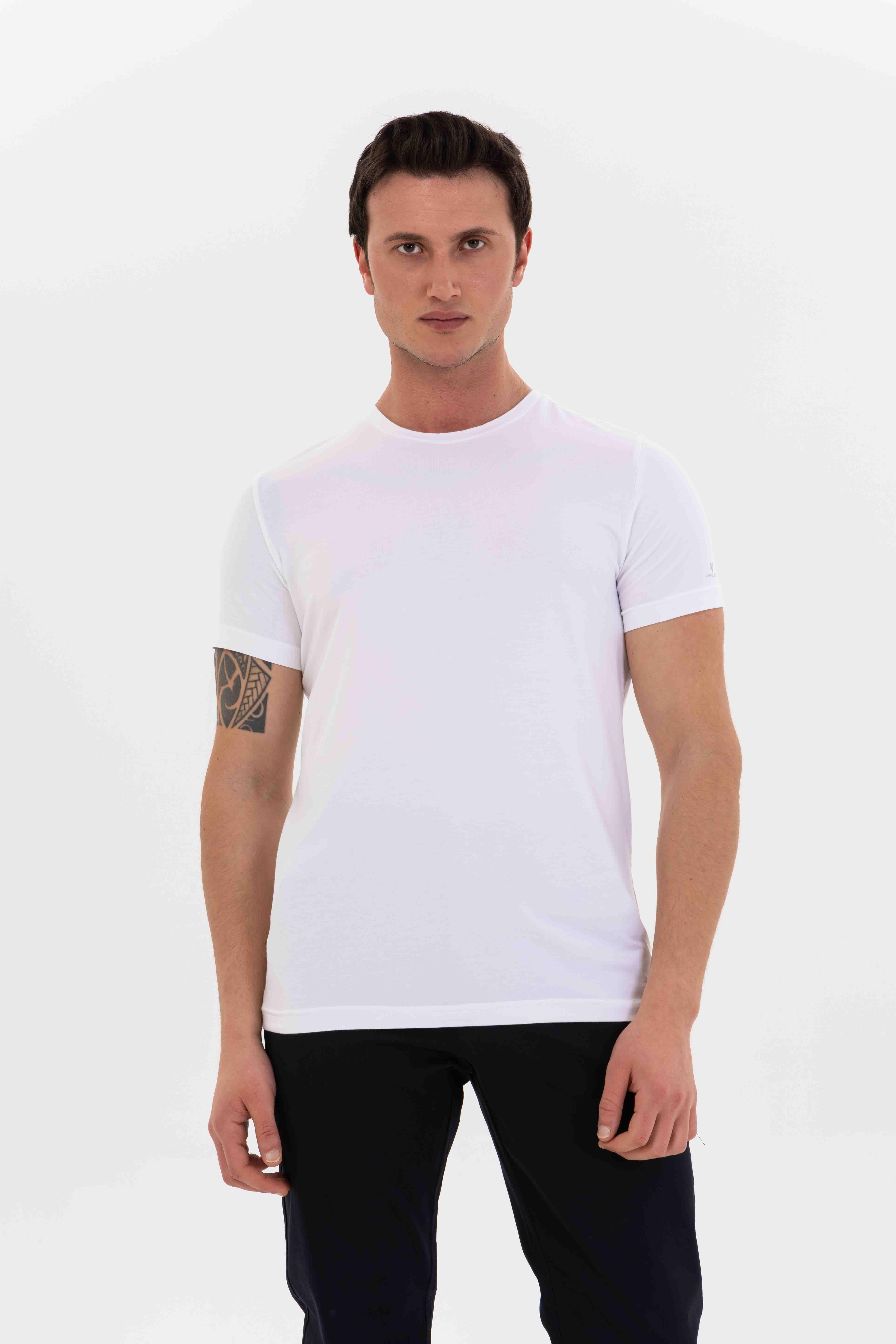 Romano Botta Beyaz Yuvarlak Yaka Modal Pamuk Karışımlı Kısa Kol Esnek Rahat Basic T-shirt