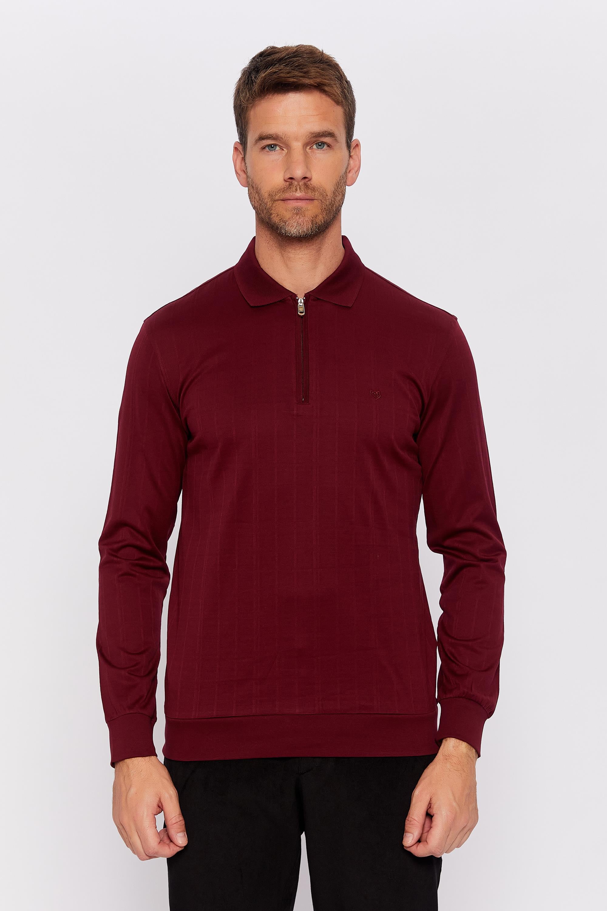 Romano Botta Bordo Fermuarlı Polo Yaka Uzun Kol Desenli T-shirt