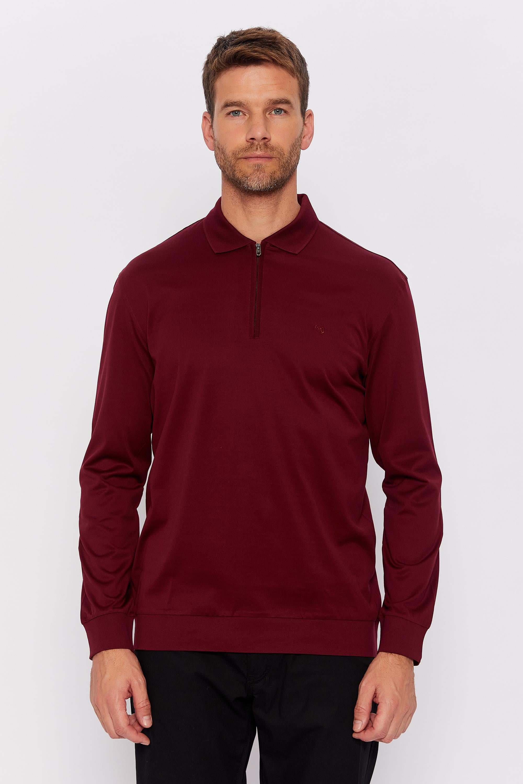 Romano Botta Bordo Fermuarlı Polo Yaka Uzun Kol Desenli T-shirt