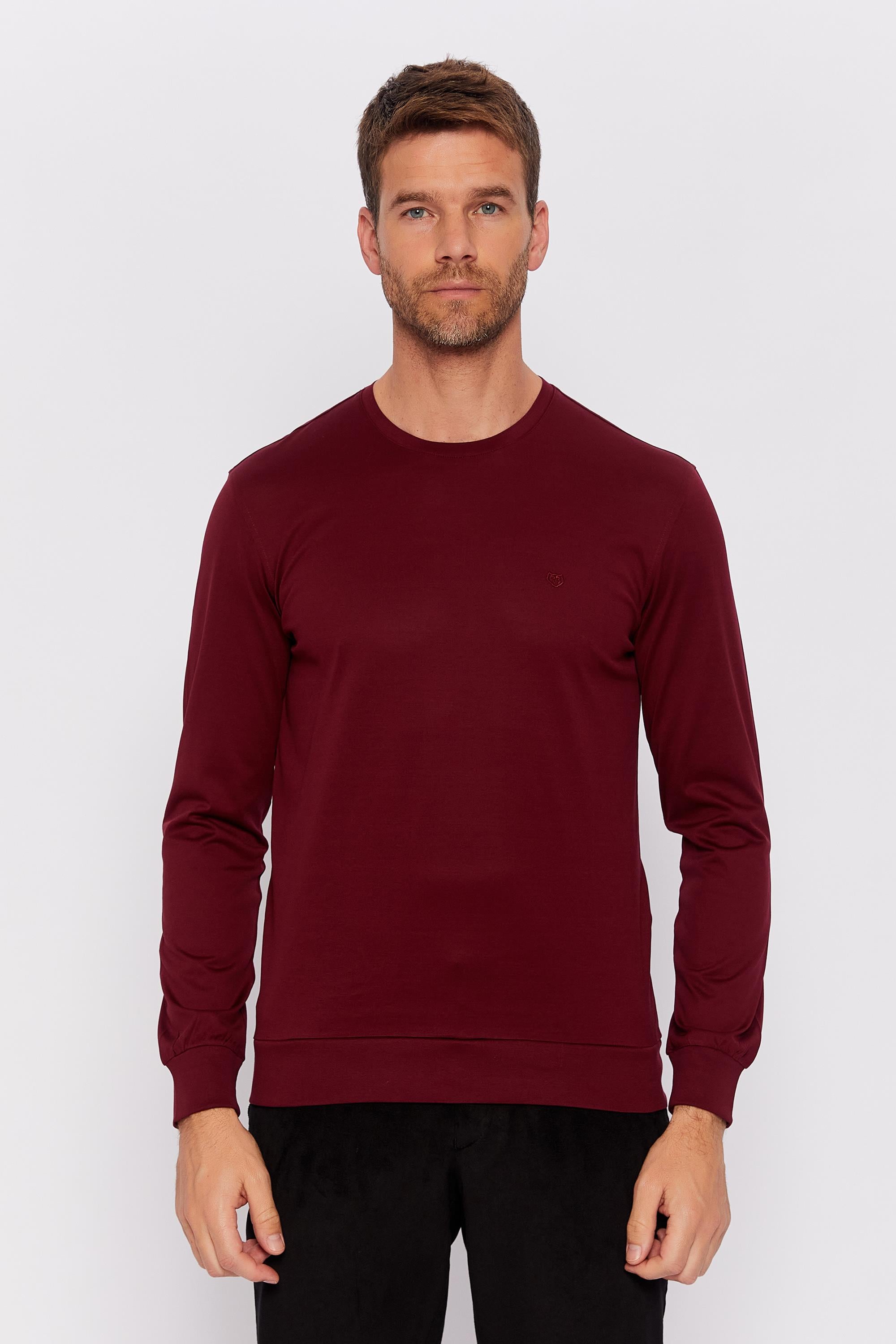 Romano Botta Bordo Yuvarlak Yaka Uzun Kol Düz T-shirt