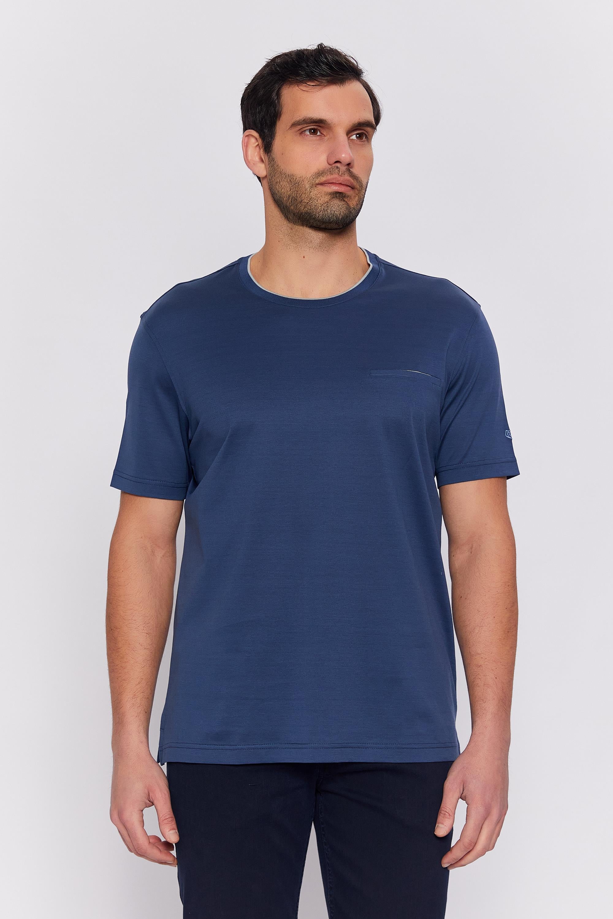 Romano Botta İndigo Yuvarlak Yaka 100% Merserize Pamuk  Kısa Kol T-shirt