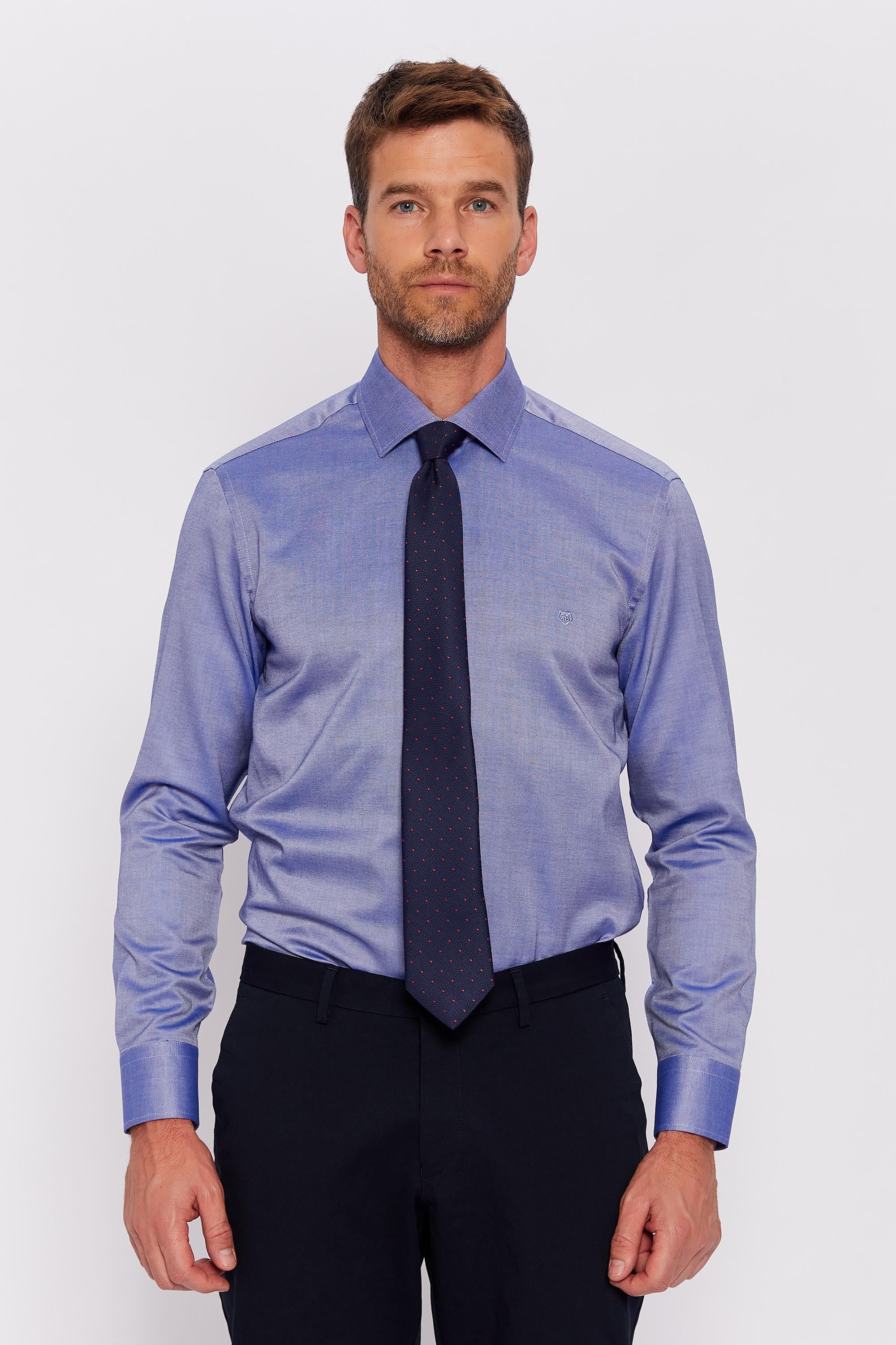 Romano Botta Koyu Mavi Desenli Slim Fit Klasik %100 Pamuk Gömlek
