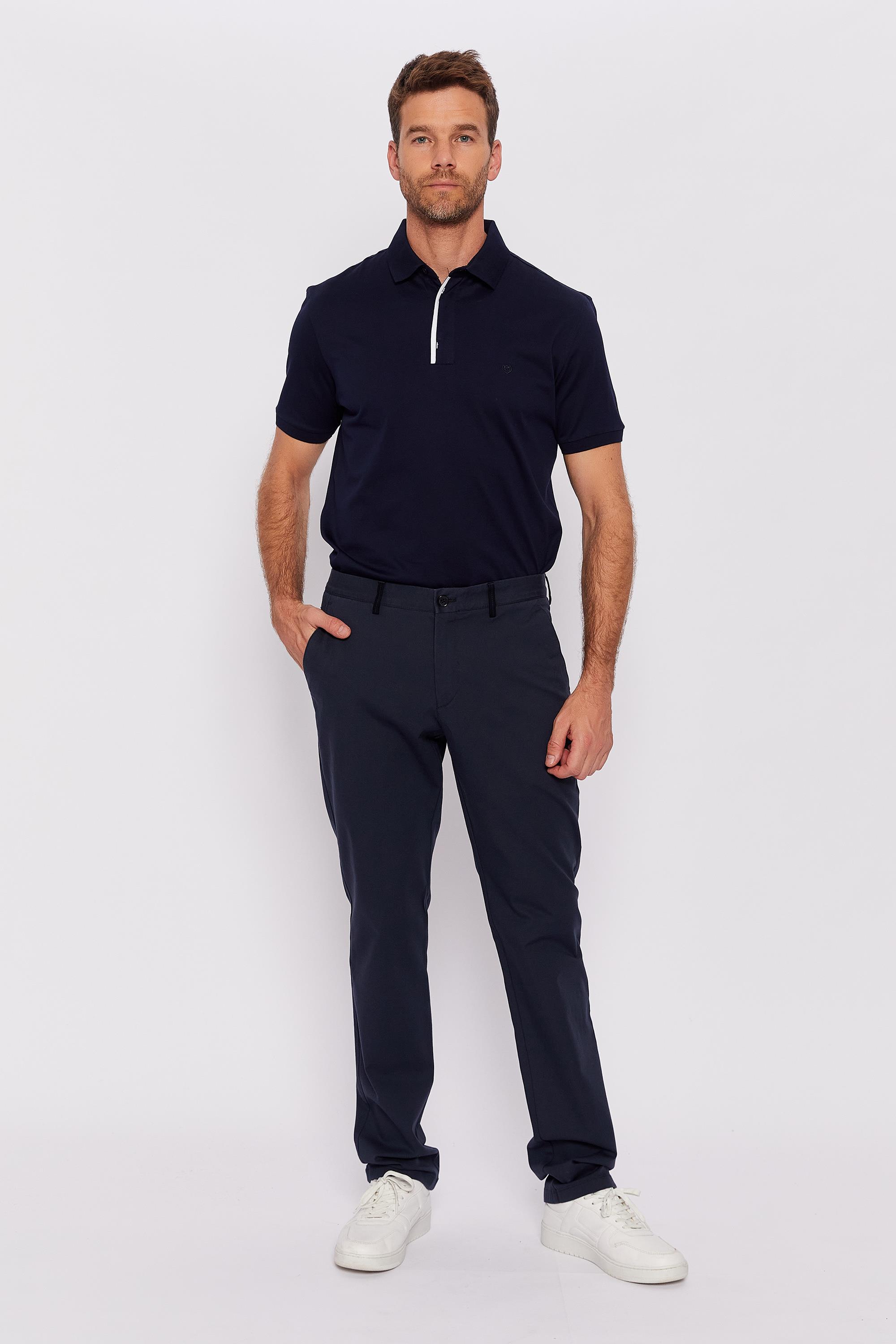 Romano Botta Koyu Mavi Düz Regular Fit Pamuk Karışımlı Pantolon 