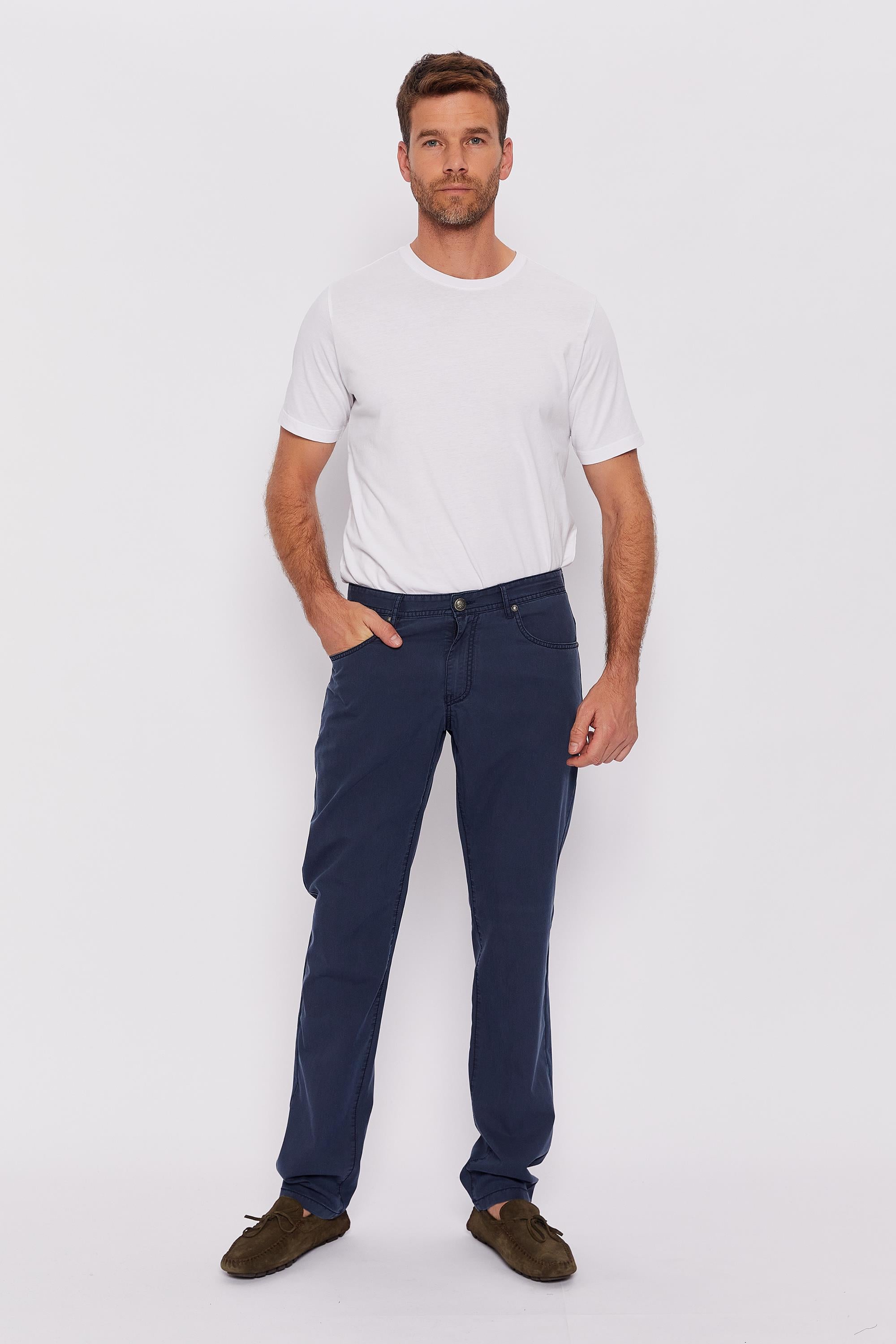 Romano Botta Koyu Mavi Düz Regular Fit Pamuk Karışımlı Pantolon 