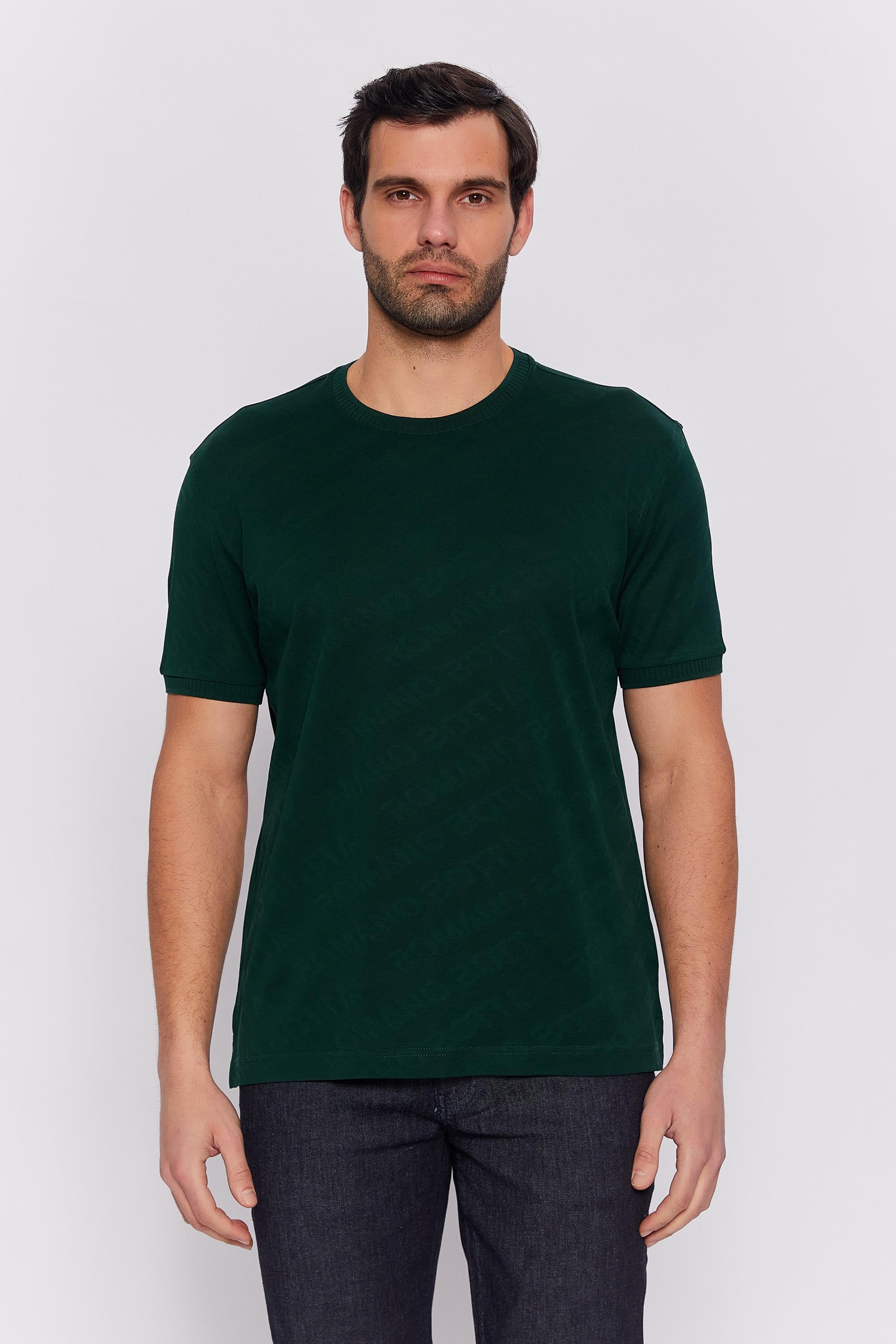 Romano Botta Koyu Yeşil Yuvarlak Yaka 100% Merserize Pamuk  Kısa Kol T-shirt
