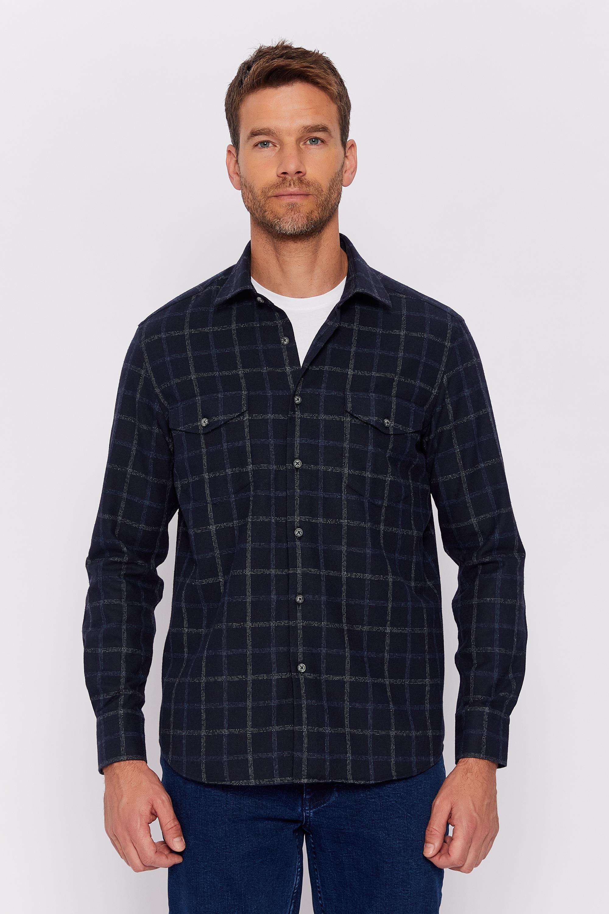 Romano Botta Lacivert Çizgili Regular Fit Klasik Pamuklu Gömlek