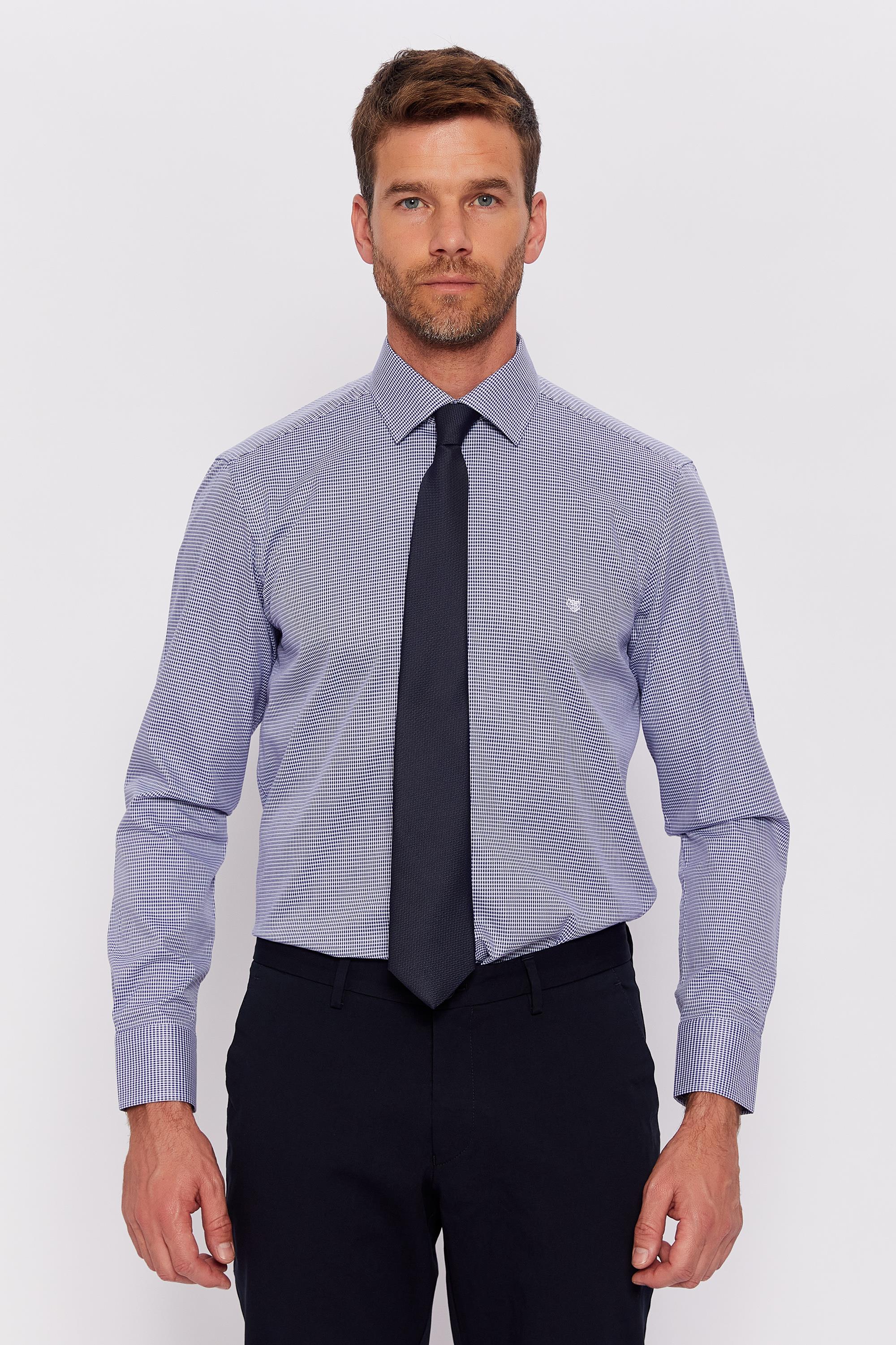 Romano Botta Lacivert Desenli Slim Fit Klasik %100 Pamuk Gömlek
