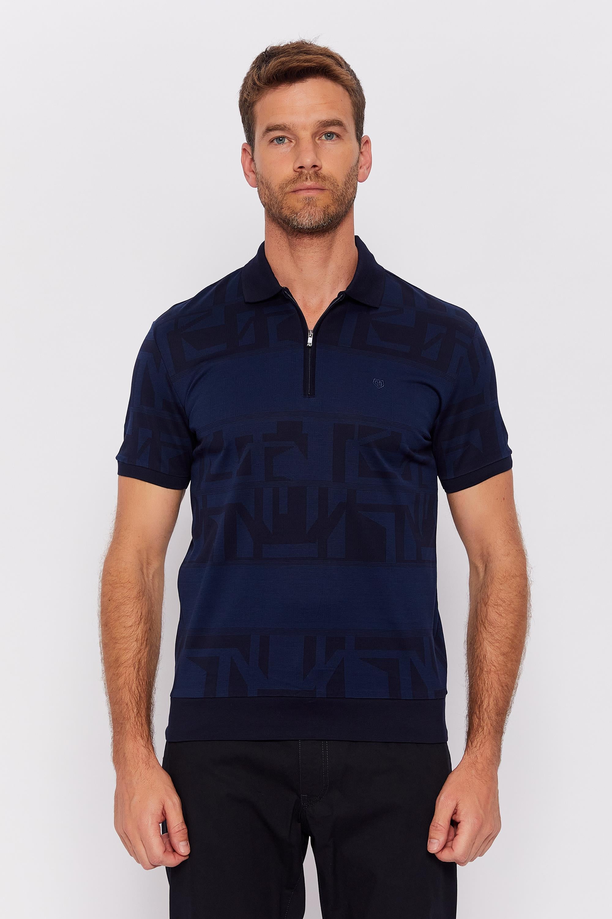 Romano Botta Lacivert Düğmeli Polo Yaka Kısa Kol Düz T-shirt