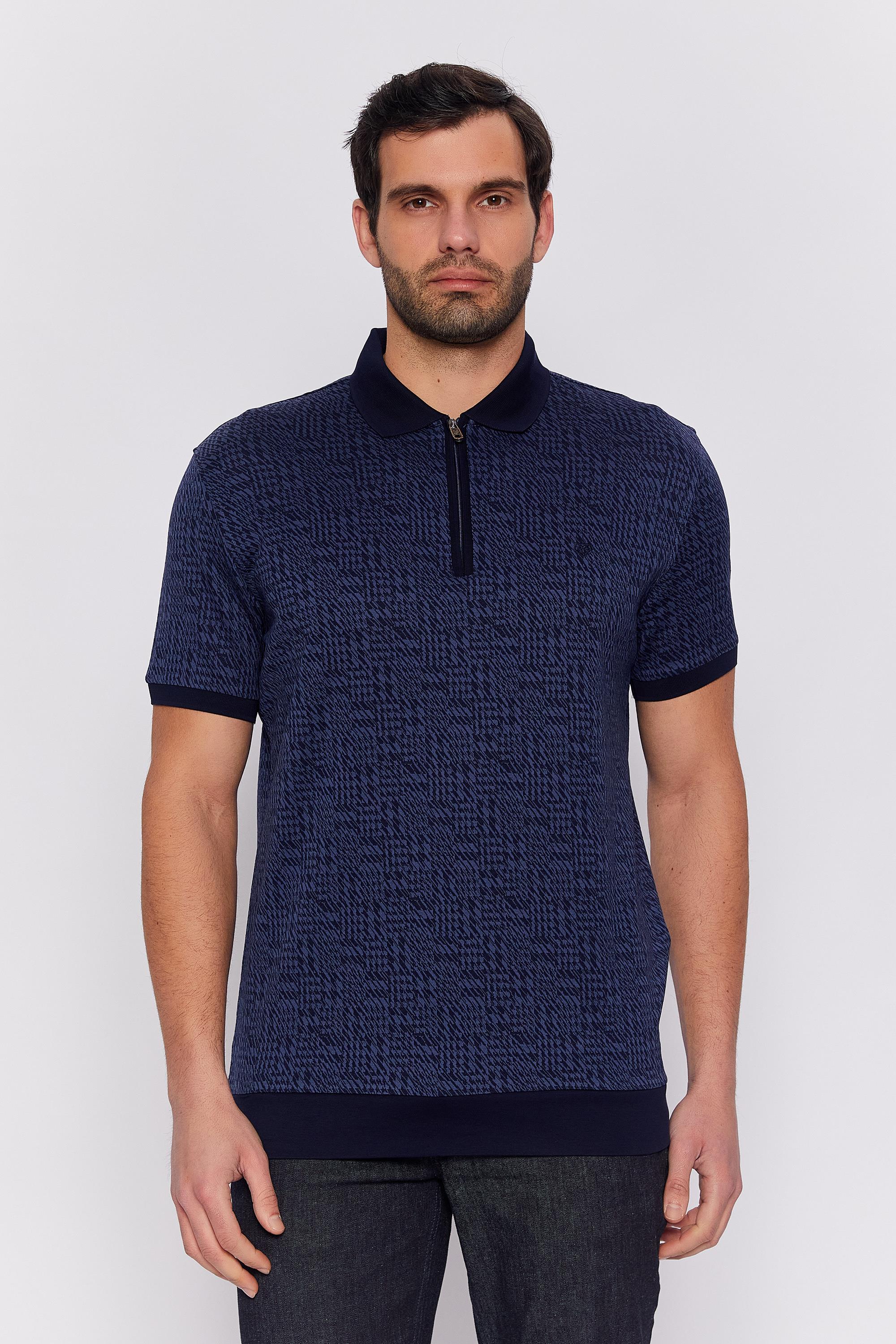 Romano Botta Lacivert Fermuarlı Polo Yaka 100% Merserize Pamuk  Kısa Kol T-shirt