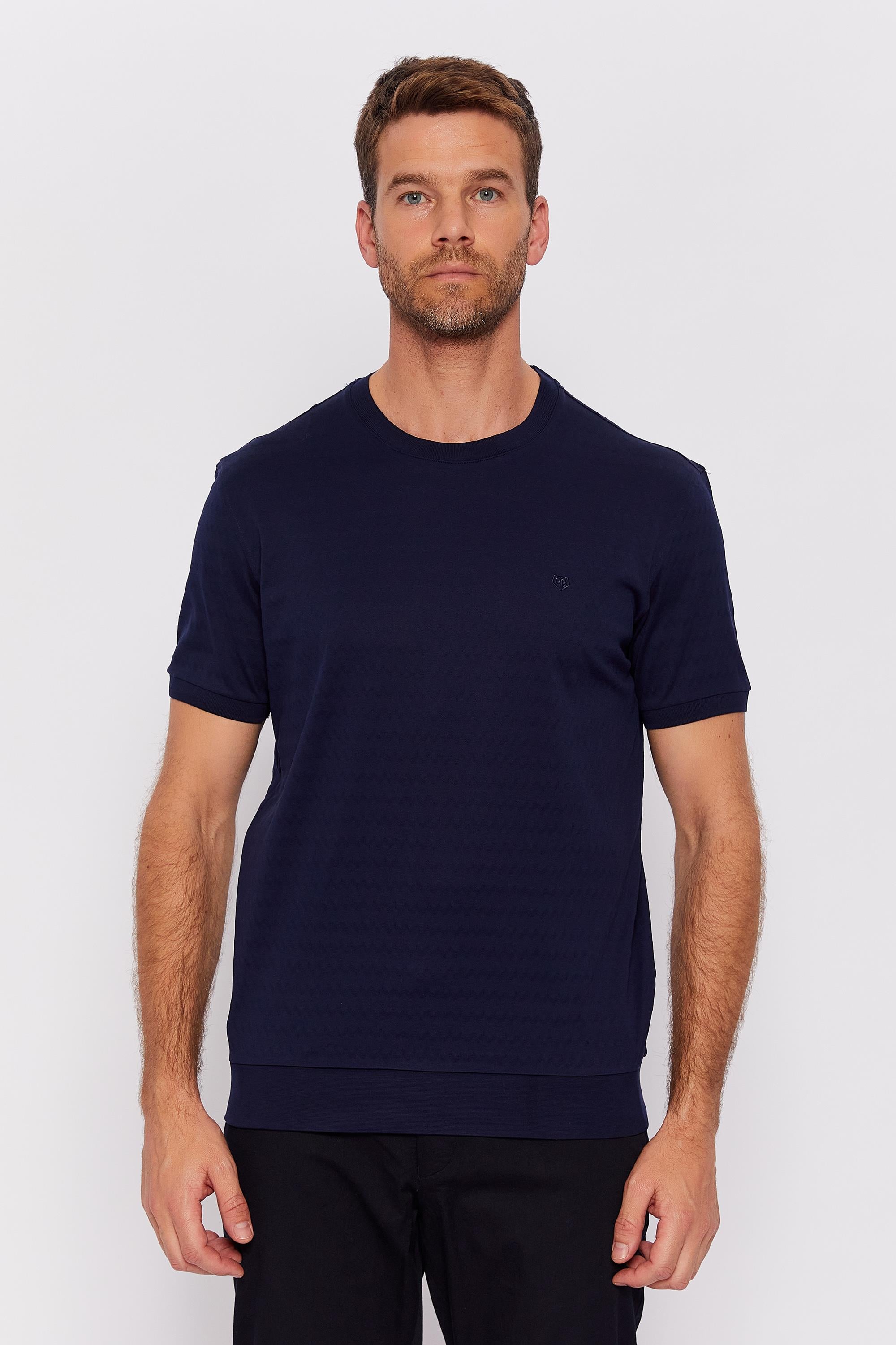 Romano Botta Lacivert Yuvarlak Yaka Kısa Kol Çizgili T-shirt