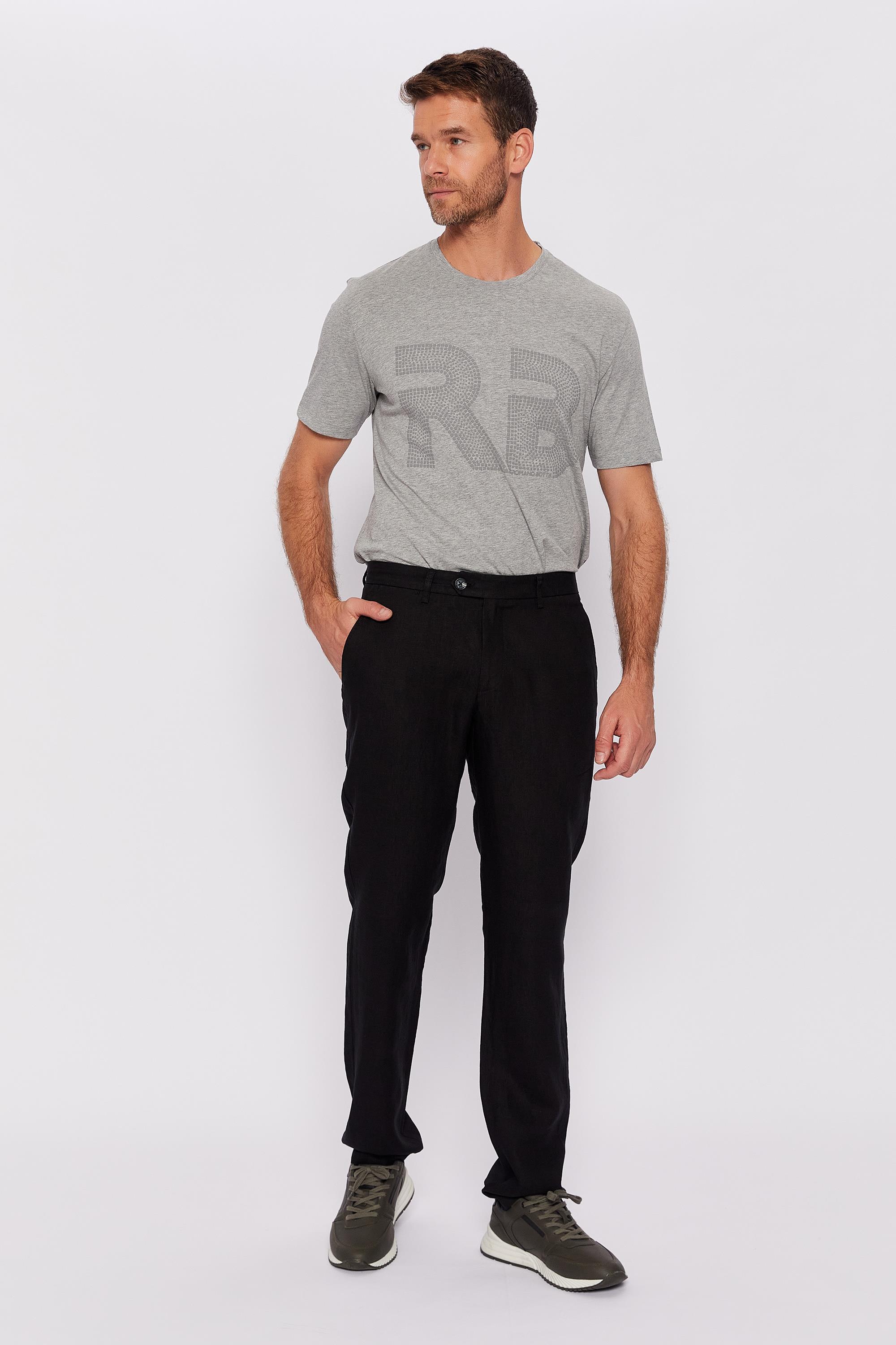 Romano Botta Siyah Düz Regular Fit Keten Pantolon 