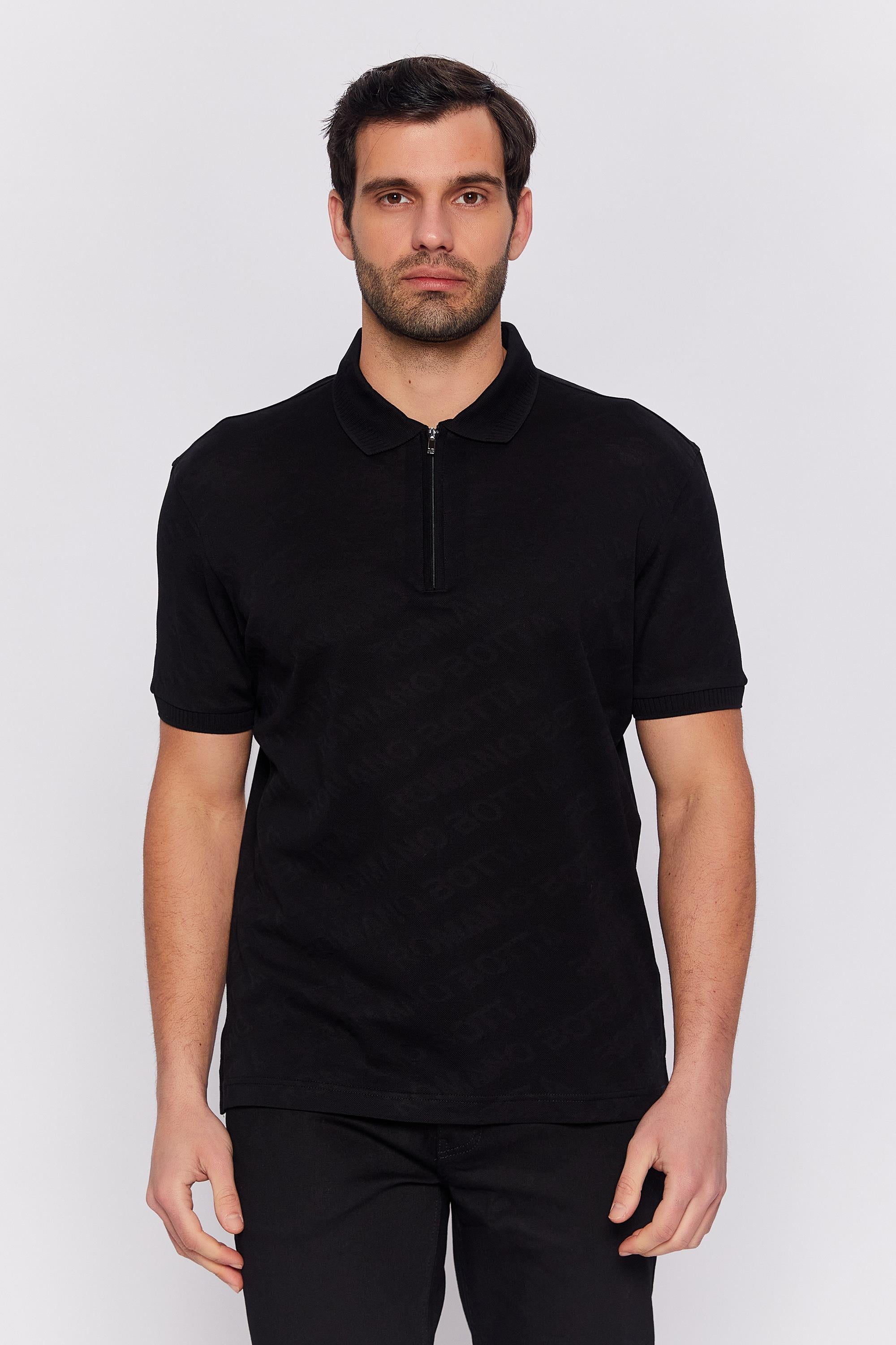 Romano Botta Siyah Fermuarlı Polo Yaka 100% Merserize Pamuk  Kısa Kol T-shirt