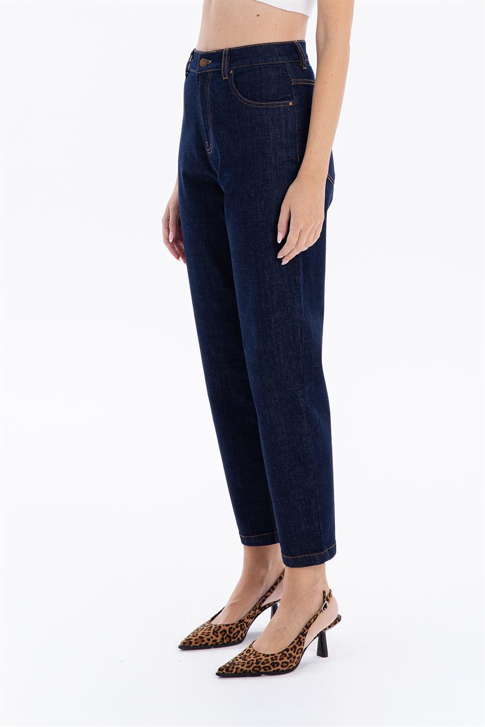 5 Cep Yüksek Bel Mom Fit Kadın Denim Jean Pantolon