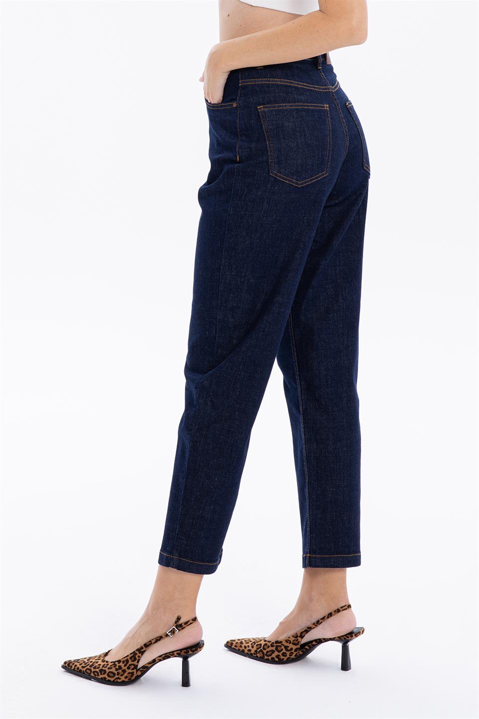 5 Cep Yüksek Bel Mom Fit Kadın Denim Jean Pantolon