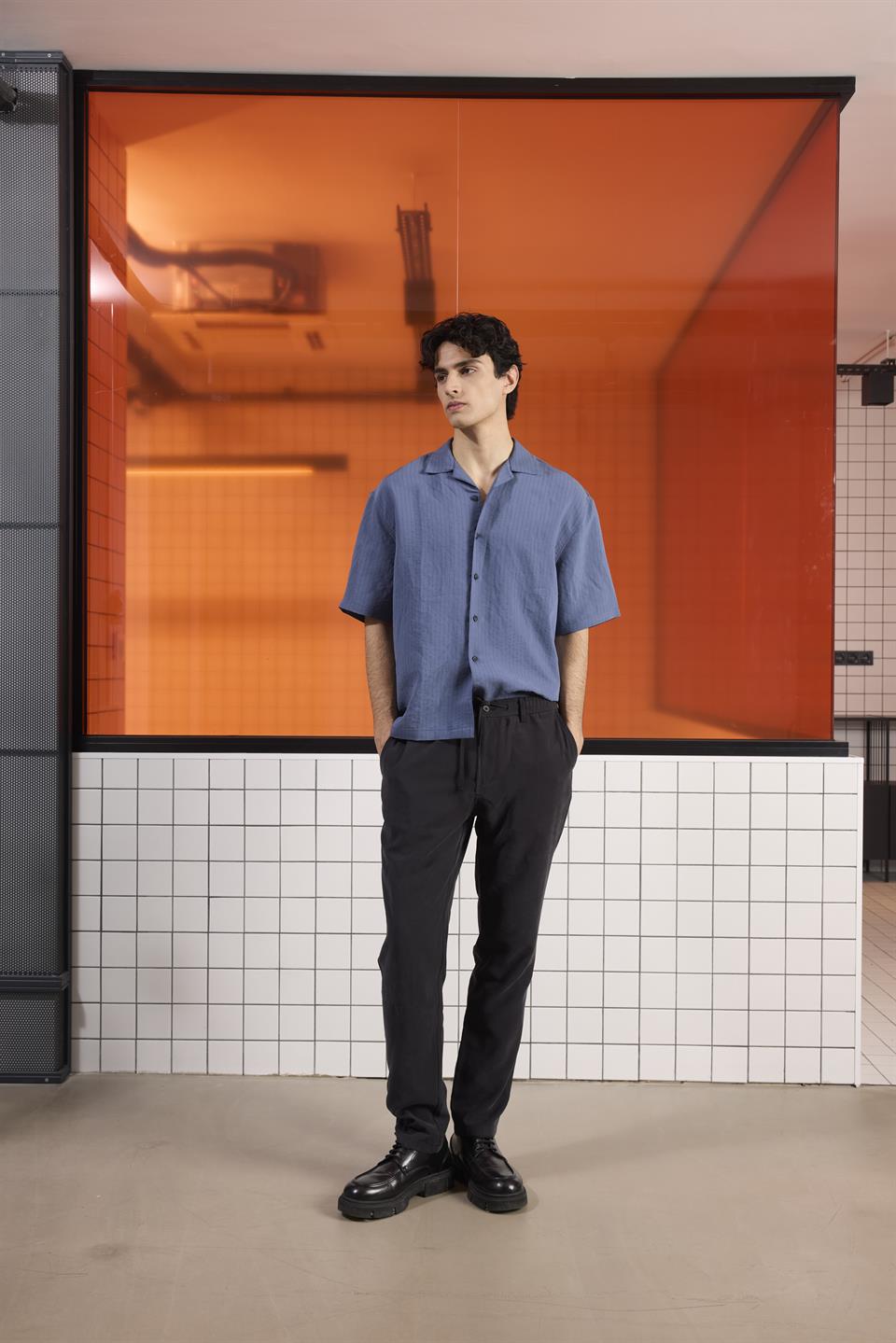 Apaj Yaka Çizgili Oversize Modal Gömlek