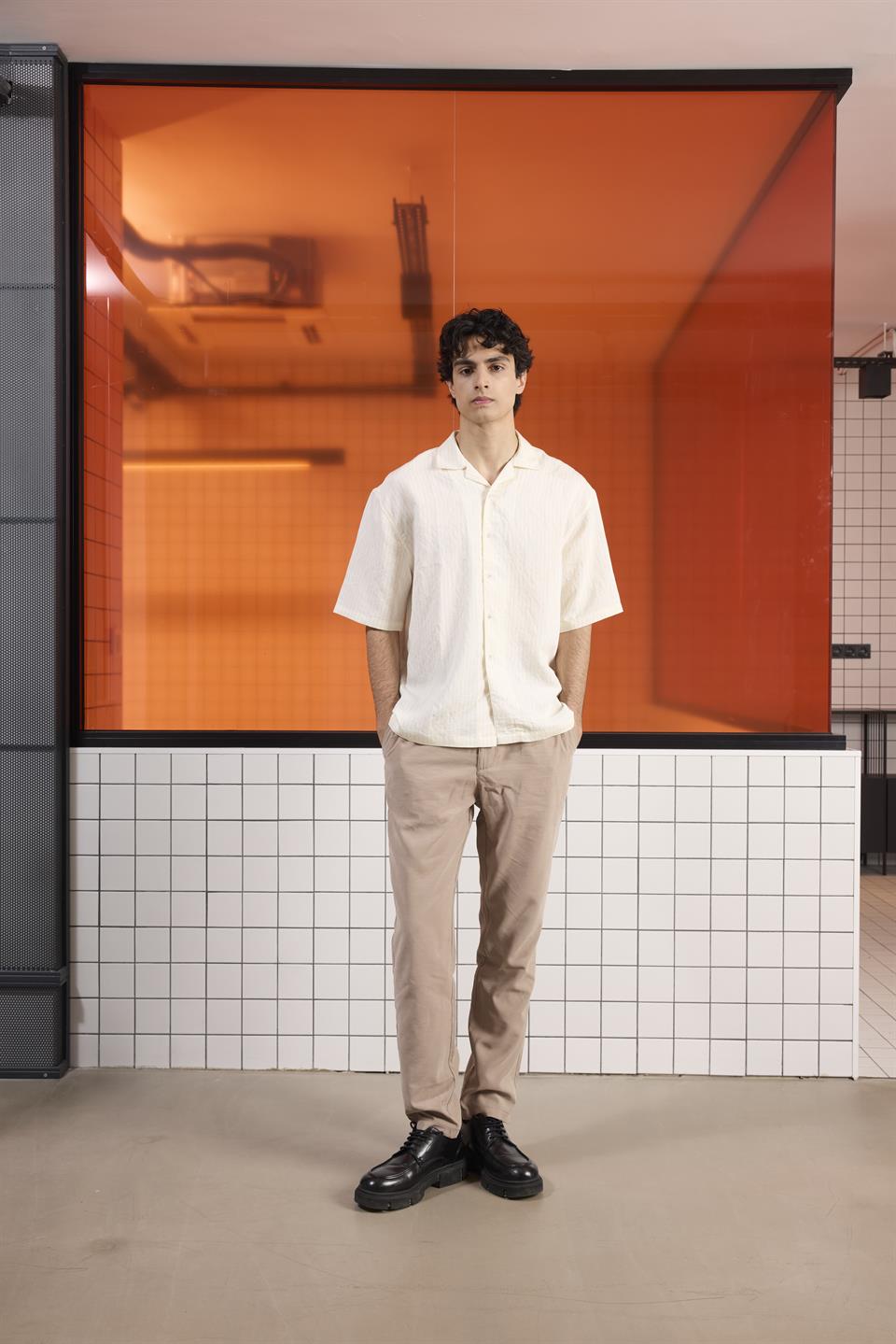 Apaj Yaka Çizgili Oversize Modal Gömlek