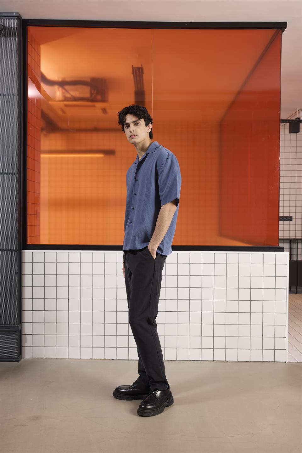 Apaj Yaka Çizgili Oversize Modal Gömlek