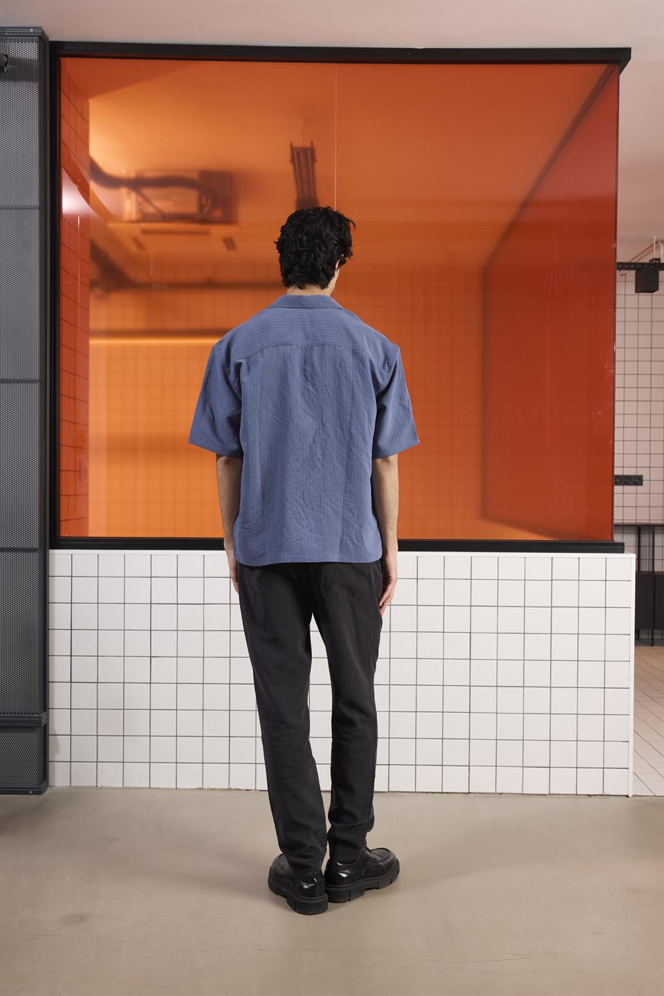 Apaj Yaka Çizgili Oversize Modal Gömlek