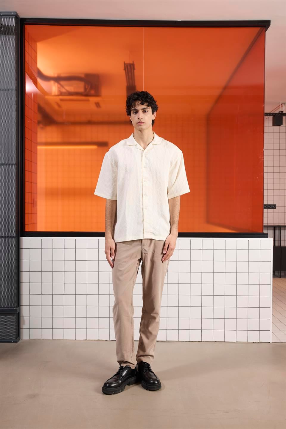 Apaj Yaka Çizgili Oversize Modal Gömlek