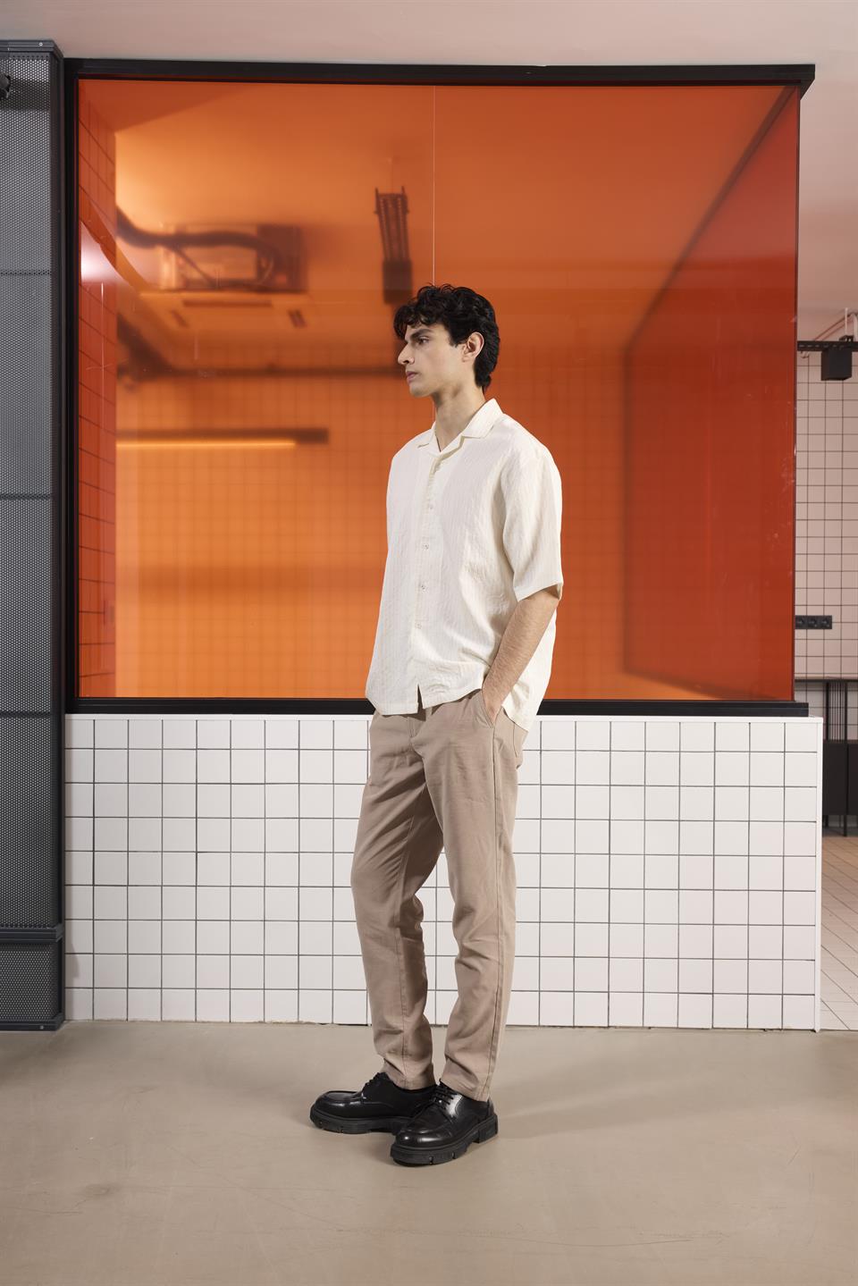 Apaj Yaka Çizgili Oversize Modal Gömlek