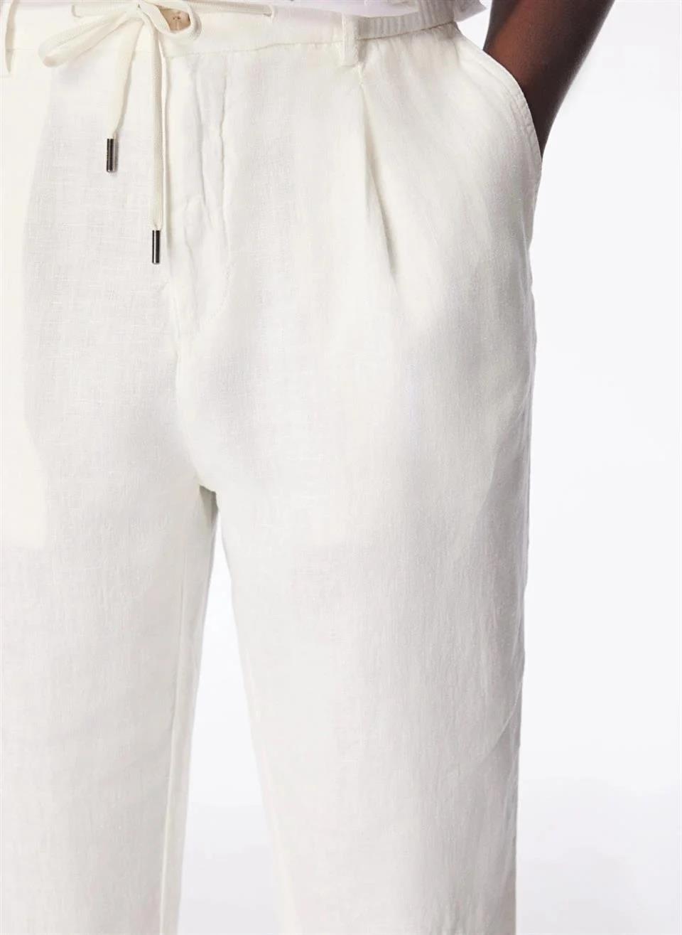 Arkası Torba Cepli %100 Keten Regular Erkek Pantolon