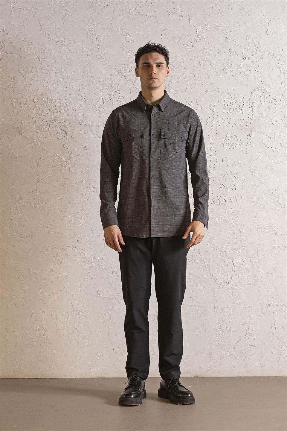 Baskı Detaylı Ekoseli Çıtçıt Düğmeli Dış Gömlek