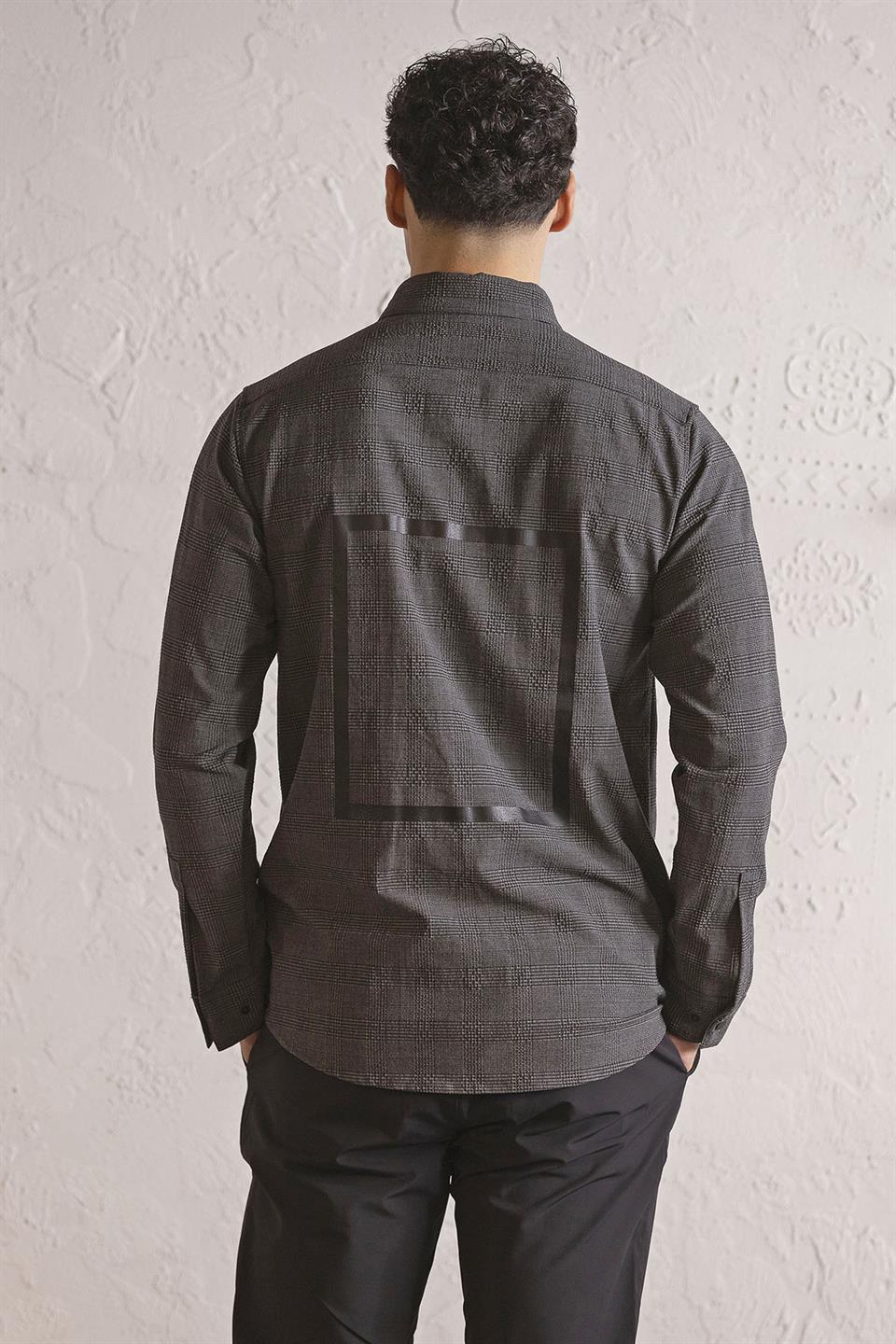 Baskı Detaylı Ekoseli Çıtçıt Düğmeli Dış Gömlek