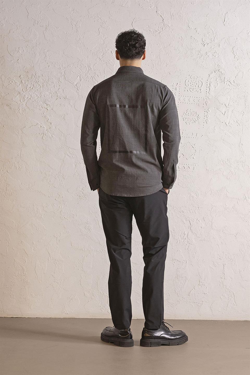 Baskı Detaylı Ekoseli Çıtçıt Düğmeli Dış Gömlek