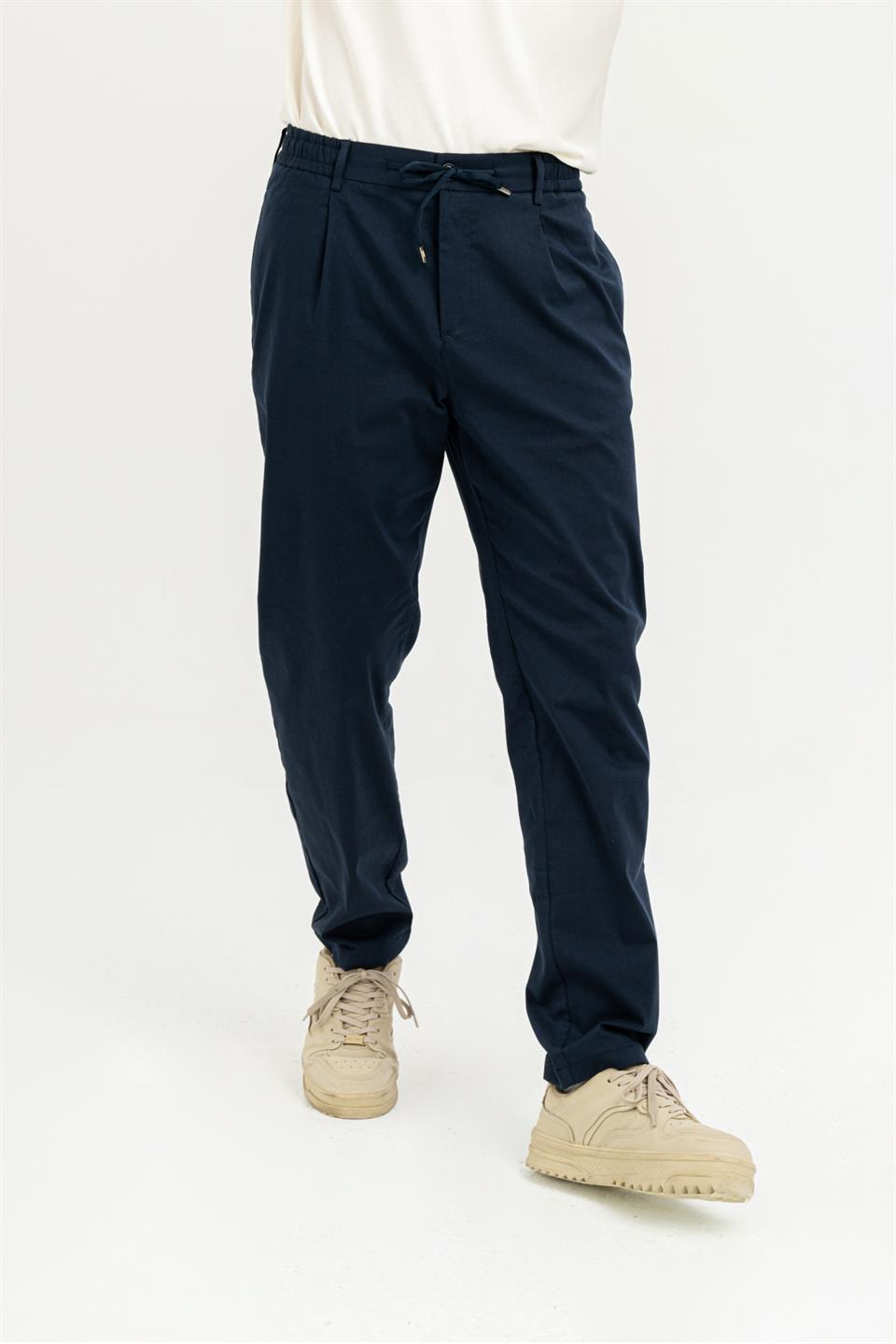 Beli Lastikli Arkası Tek Cep Fermuarlı Slim Fit Erkek Pantolon