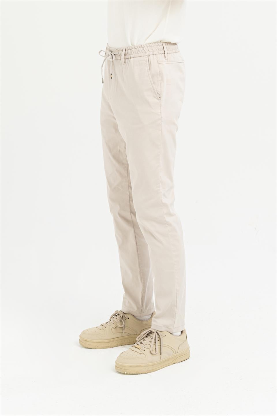 Beli Lastikli Arkası Tek Cep Fermuarlı Slim Fit Erkek Pantolon