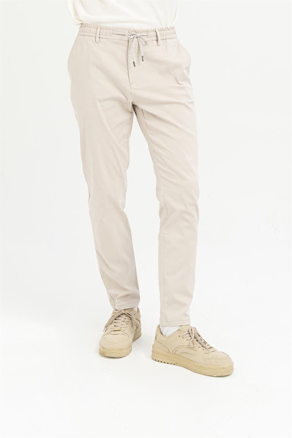 Beli Lastikli Arkası Tek Cep Fermuarlı Slim Fit Erkek Pantolon
