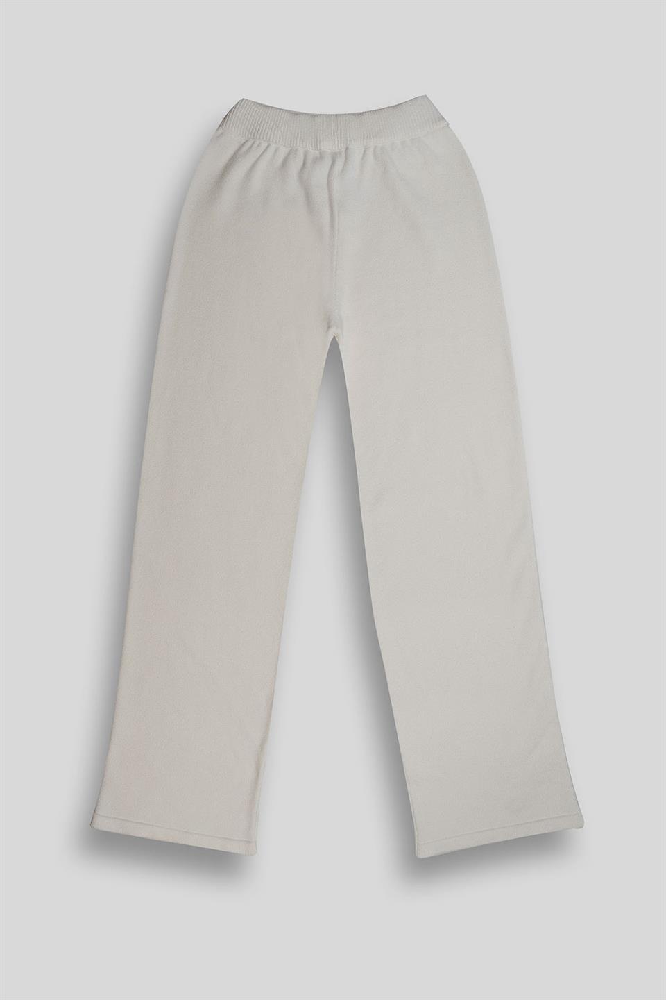 Beli Lastikli Wide Leg Örme Triko Kadın Pantolon