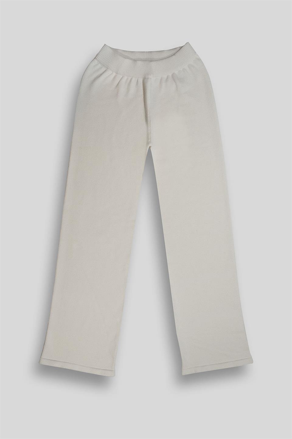Beli Lastikli Wide Leg Örme Triko Kadın Pantolon