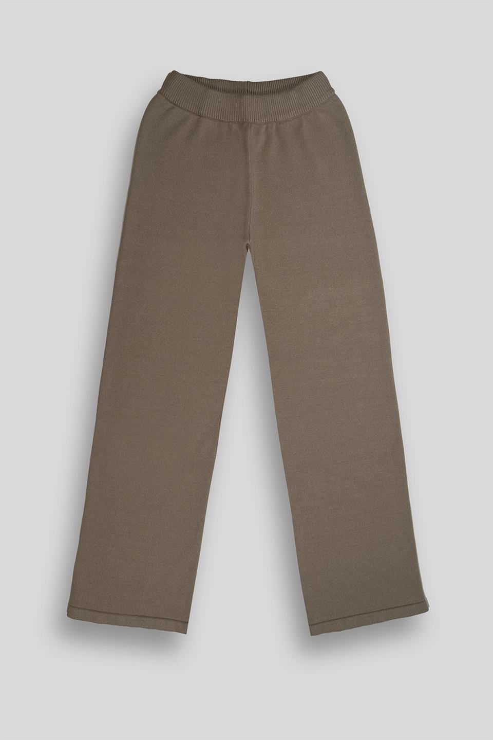 Beli Lastikli Wide Leg Örme Triko Kadın Pantolon