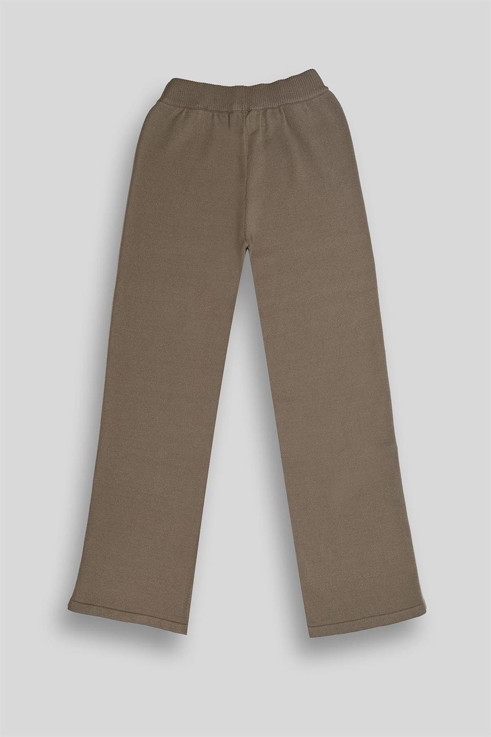 Beli Lastikli Wide Leg Örme Triko Kadın Pantolon