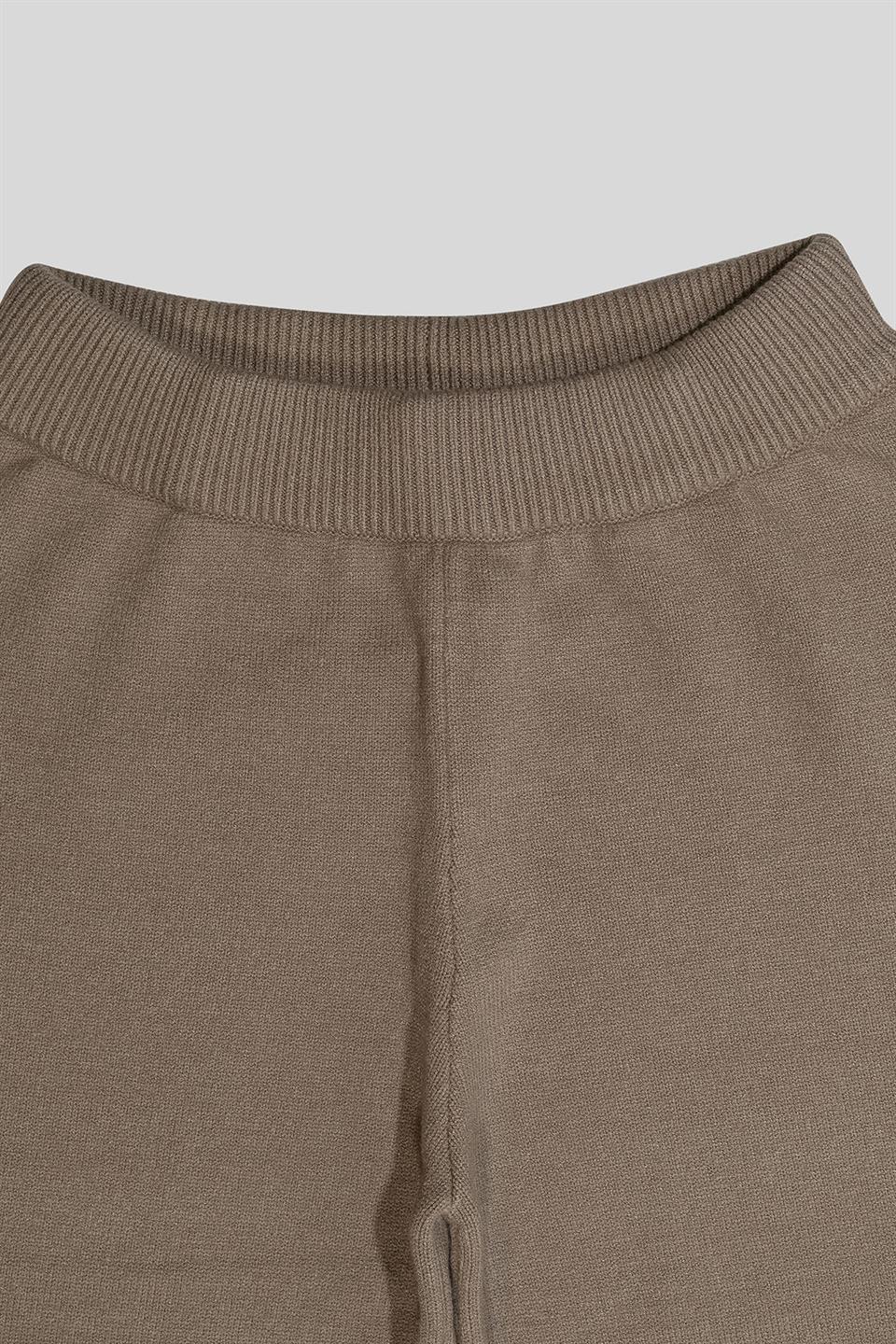 Beli Lastikli Wide Leg Örme Triko Kadın Pantolon