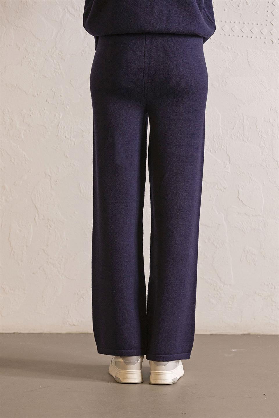 Beli Lastikli Wide Leg Triko Kadın Pantolon