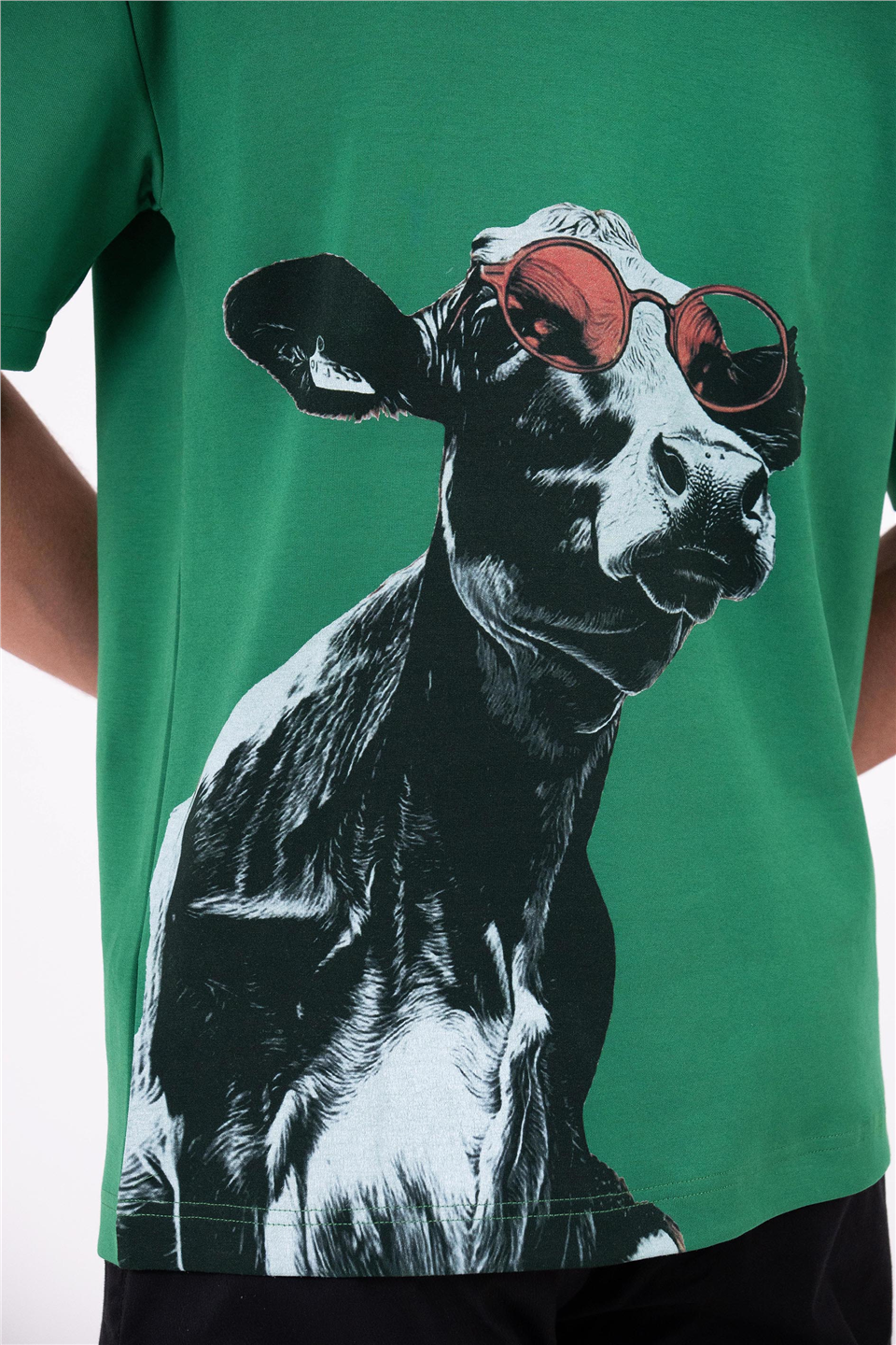 Bisiklet Yaka Arka Bedeni İnek Baskılı Erkek T-shirt