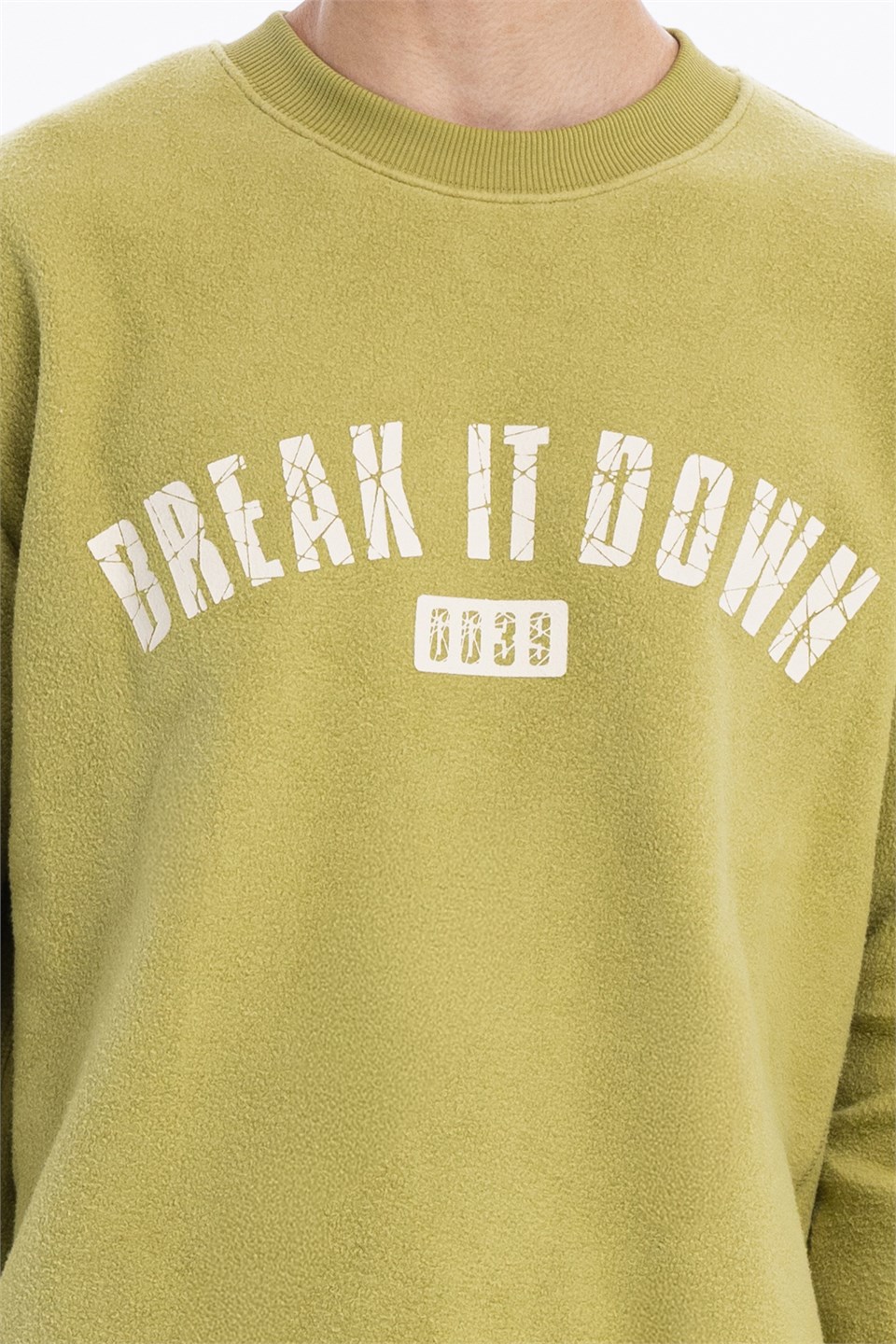 Bisiklet Yaka Baskılı %100 Pamuk Polar Erkek Sweatshirt