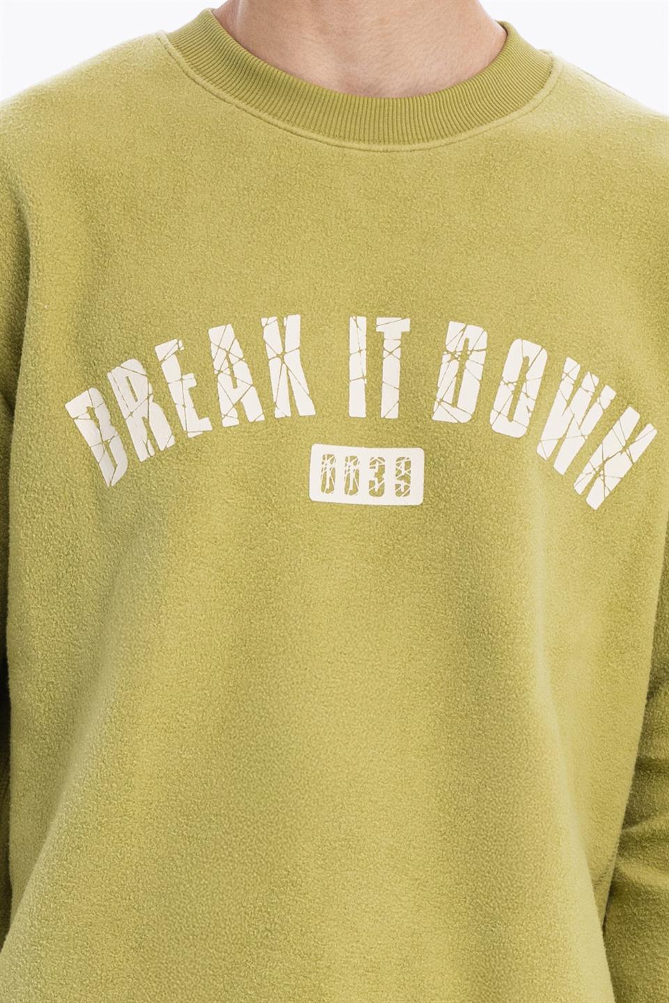 Bisiklet Yaka Baskılı %100 Pamuk Polar Erkek Sweatshirt