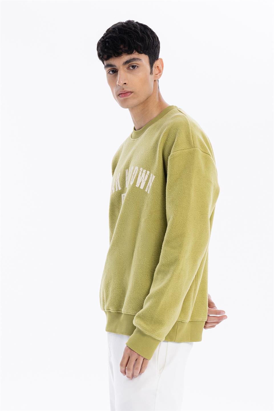 Bisiklet Yaka Baskılı %100 Pamuk Polar Erkek Sweatshirt