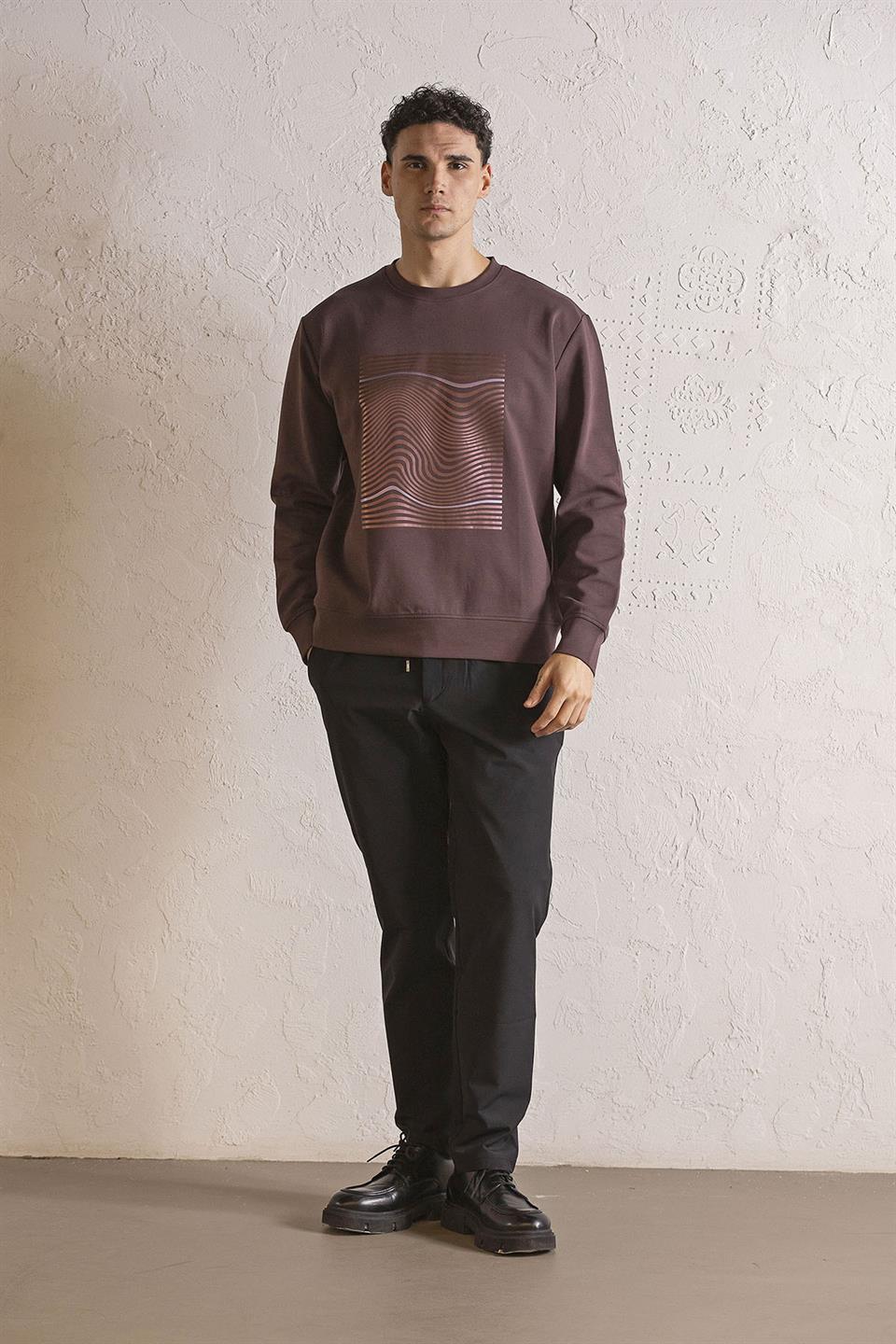 Bisiklet Yaka Baskılı Erkek Sweatshirt