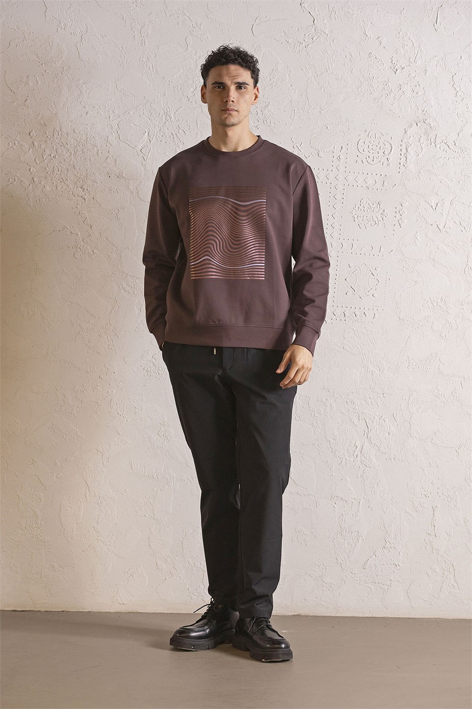 Bisiklet Yaka Baskılı Erkek Sweatshirt