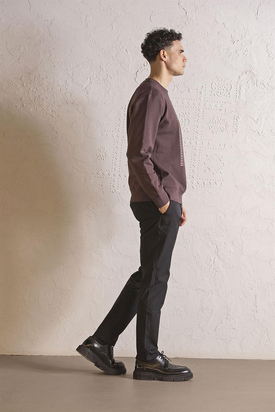 Bisiklet Yaka Baskılı Erkek Sweatshirt