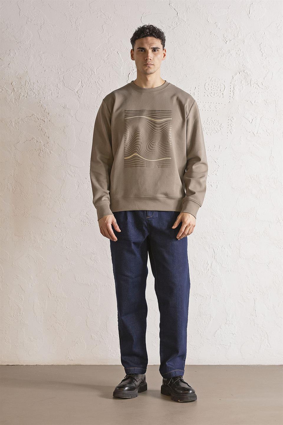 Bisiklet Yaka Baskılı Erkek Sweatshirt