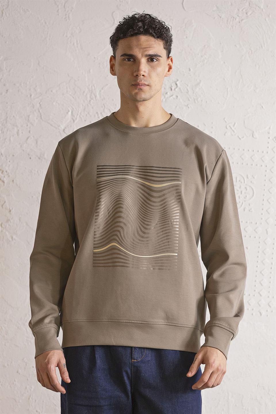 Bisiklet Yaka Baskılı Erkek Sweatshirt