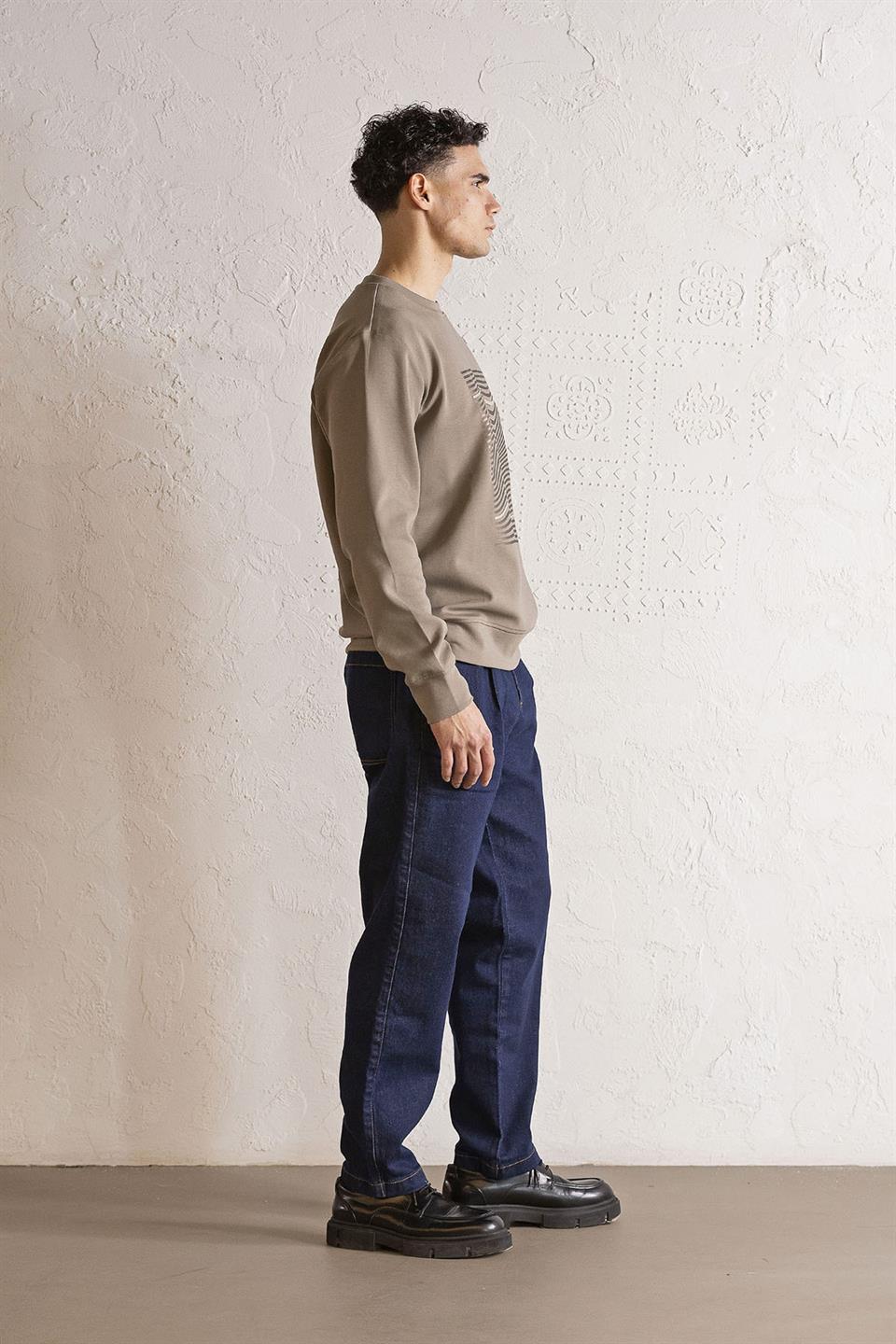 Bisiklet Yaka Baskılı Erkek Sweatshirt