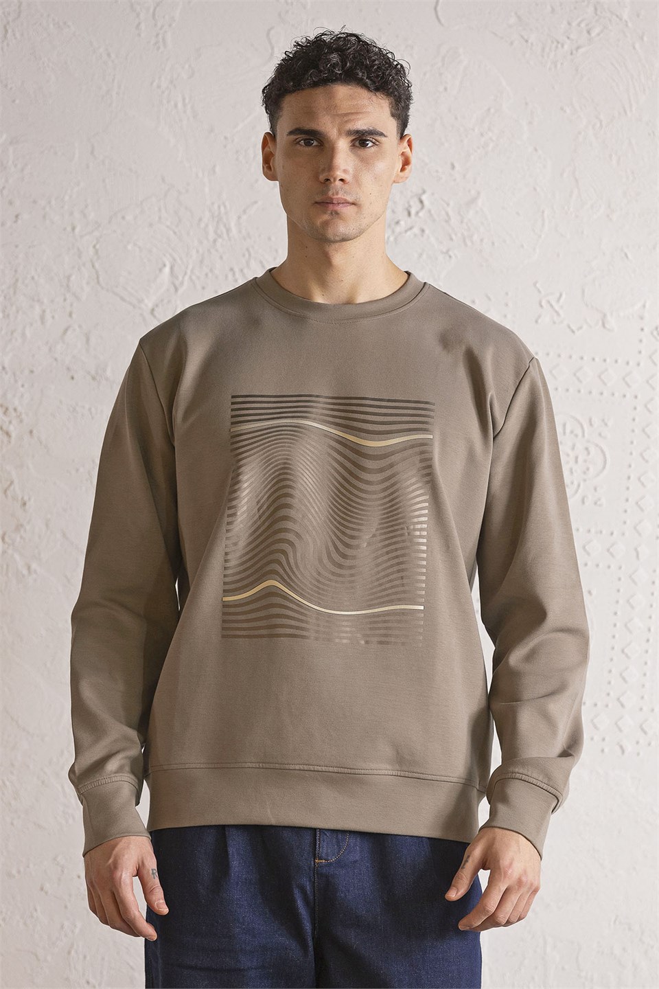 Bisiklet Yaka Baskılı Erkek Sweatshirt