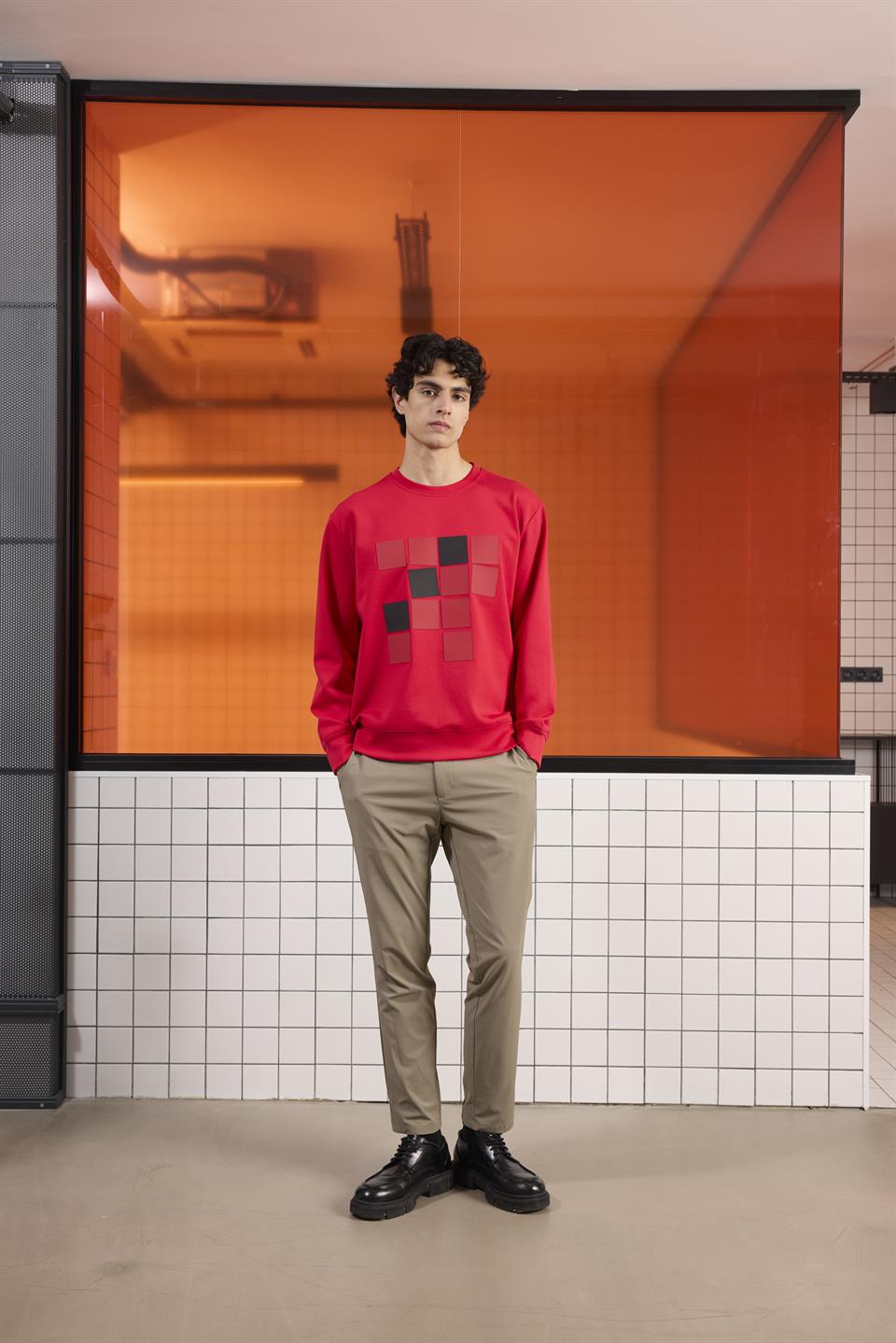 Bisiklet Yaka Baskılı Regular Fit Erkek Sweatshirt