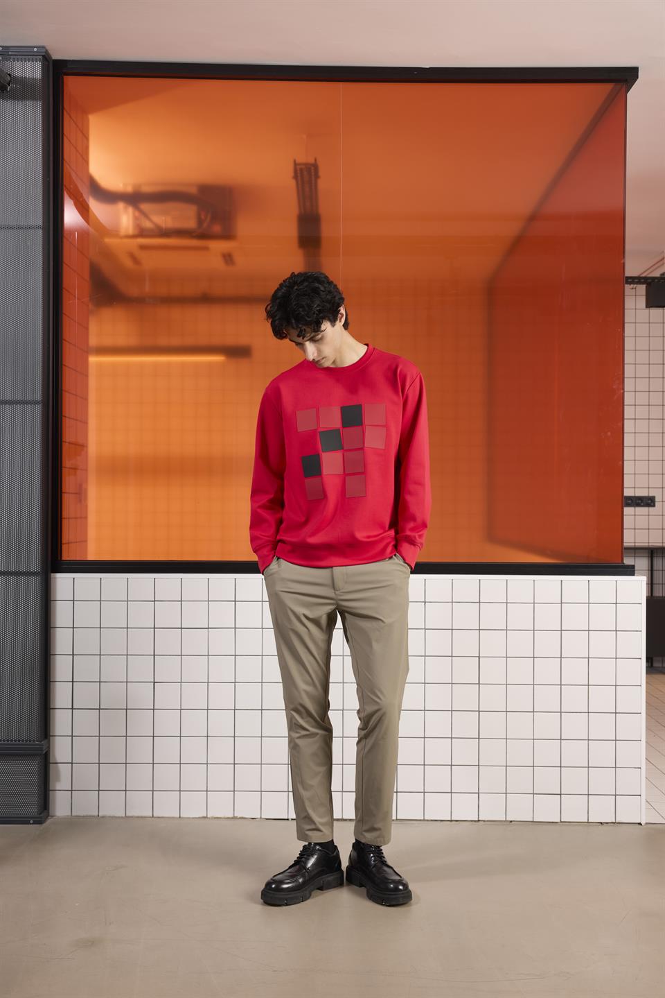 Bisiklet Yaka Baskılı Regular Fit Erkek Sweatshirt